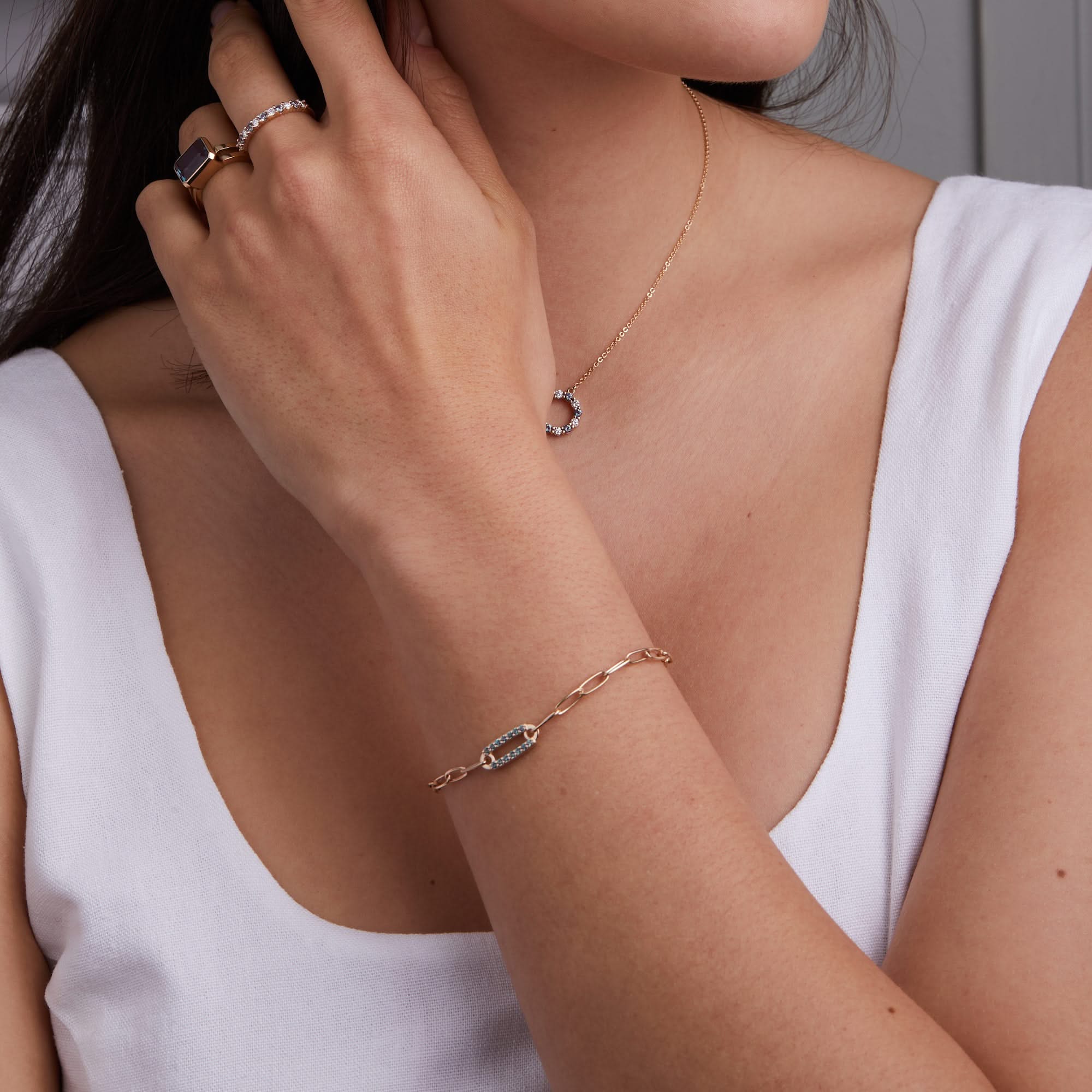 Adelaide 1 Pavé Birthstone Link Bracelet in 14k Gold - Image 2