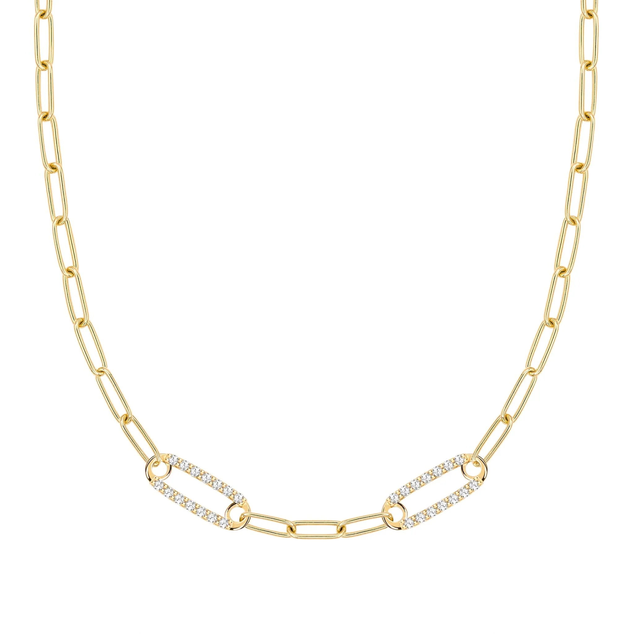 Adelaide 2 Pavé Birthstone Link Necklace in 14k Gold