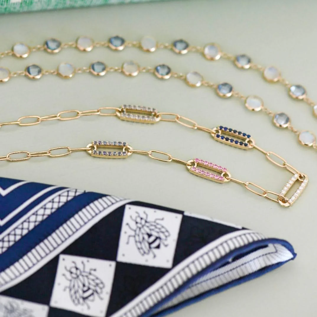Adelaide 5 Pavé Birthstone Link Necklace in 14k Gold - Image 10