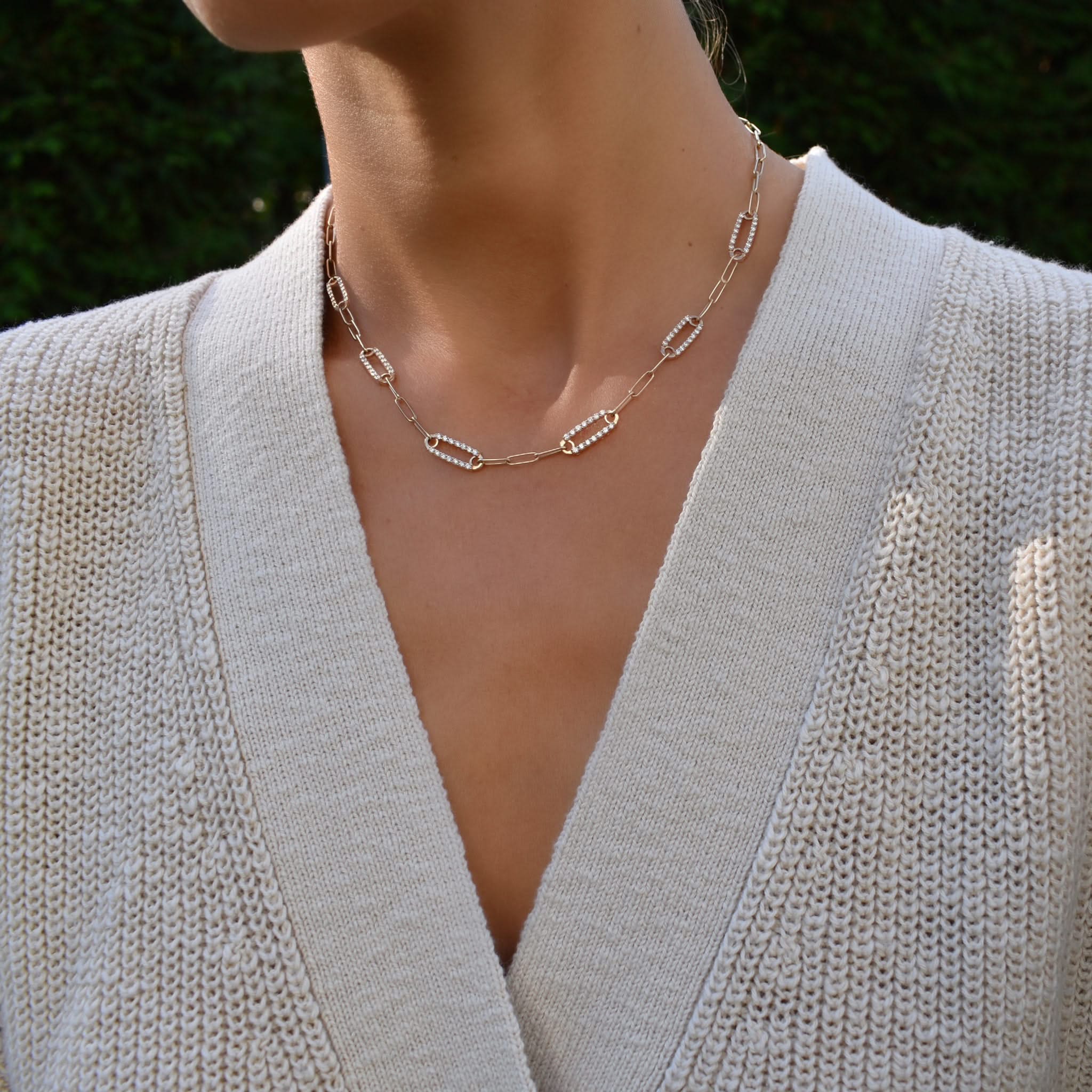 Adelaide 6 Pavé Birthstone Link Necklace in 14k Gold - Image 2