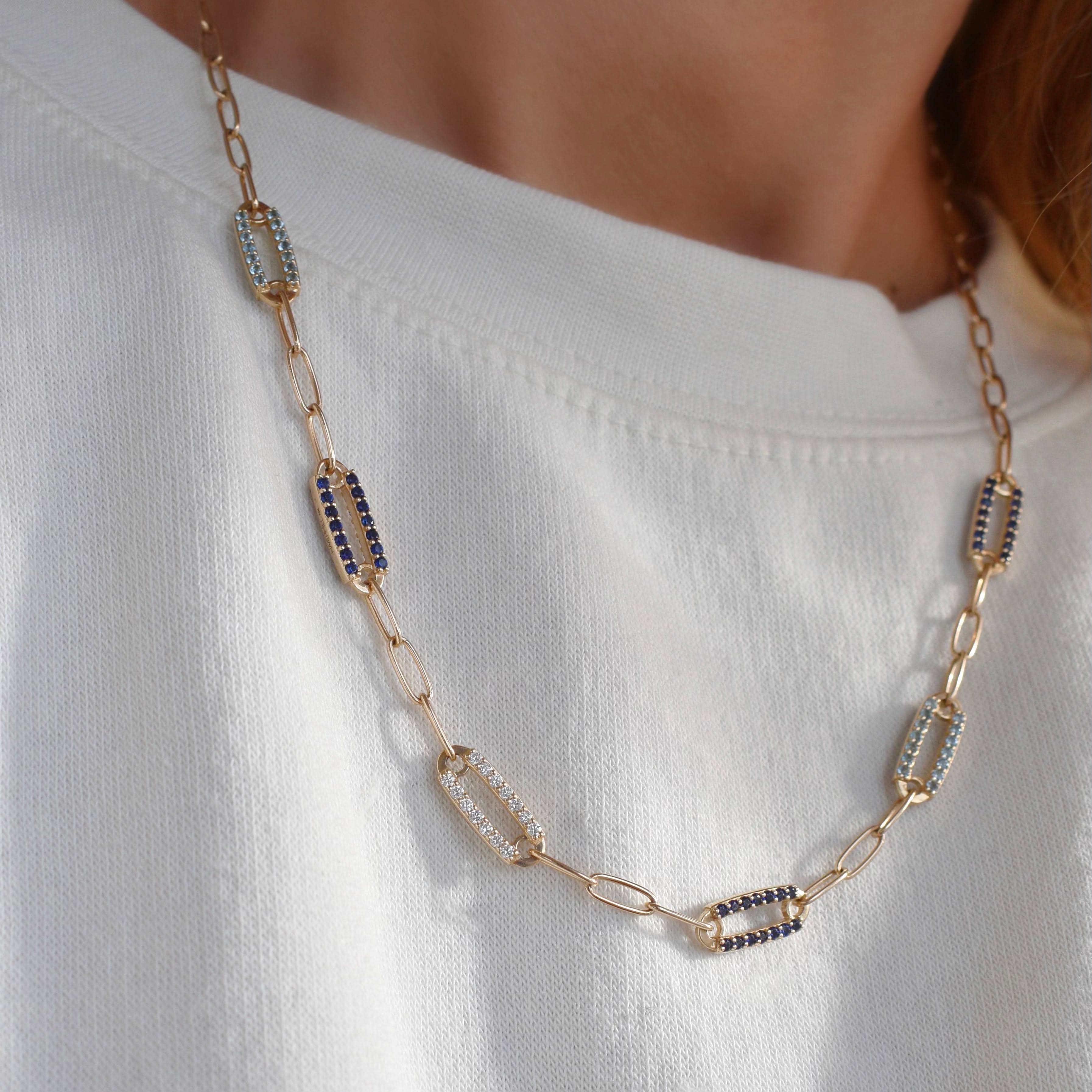 Adelaide 6 Pavé Birthstone Link Necklace in 14k Gold - Image 6