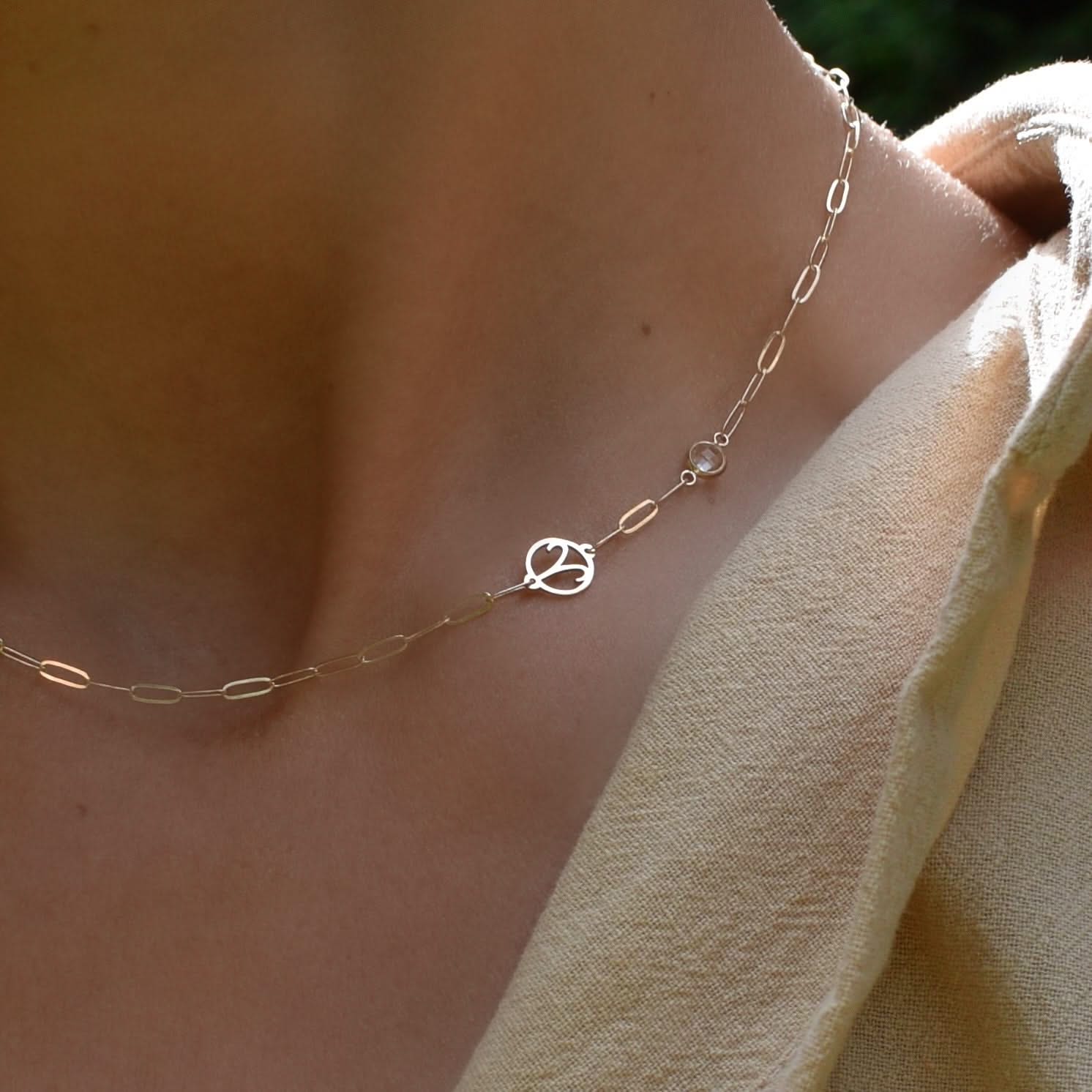 Aries & Birthstone Necklace on Adelaide Mini in 14k Gold - Image 3