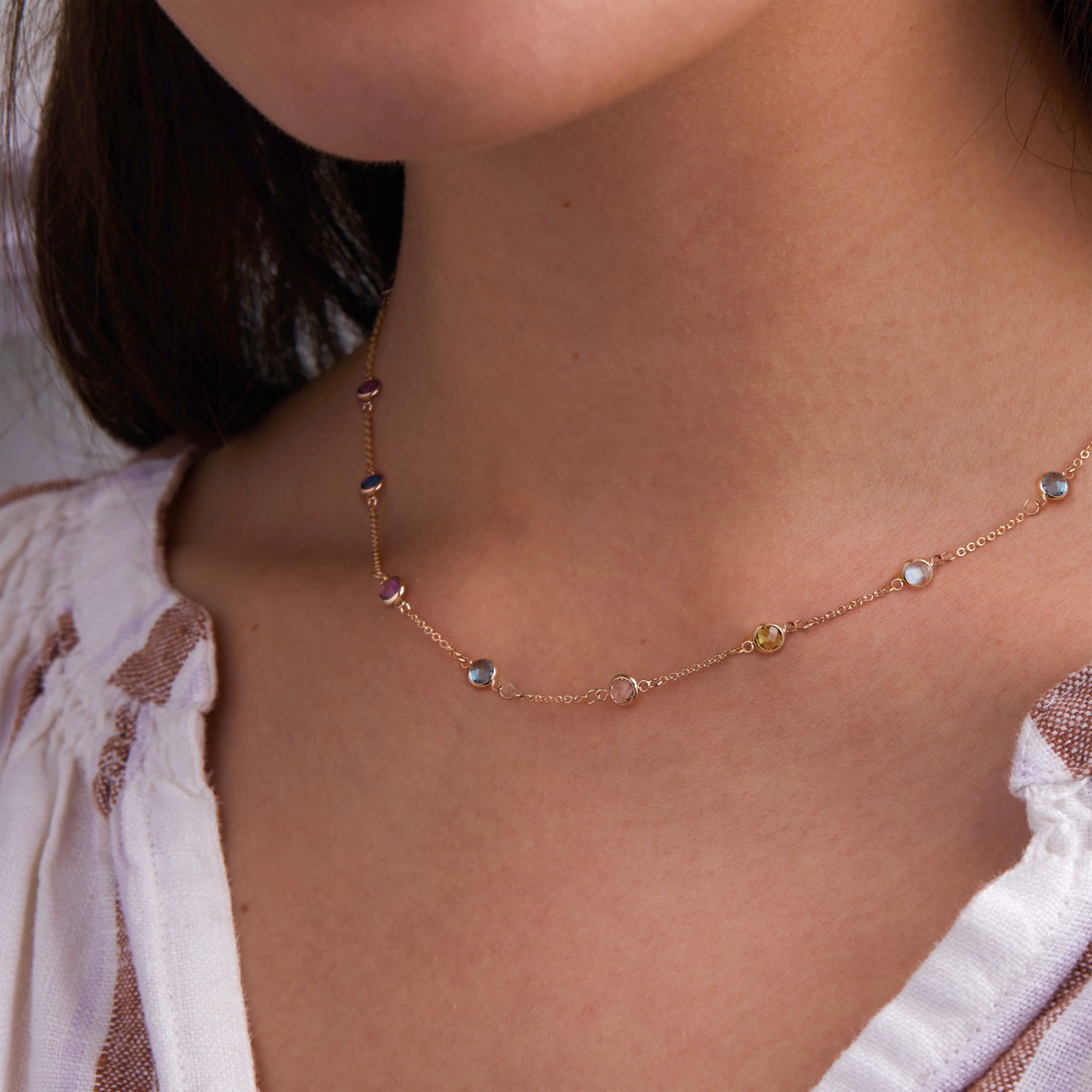 Petite 10 Birthstone Necklace in 14k Gold - Image 3