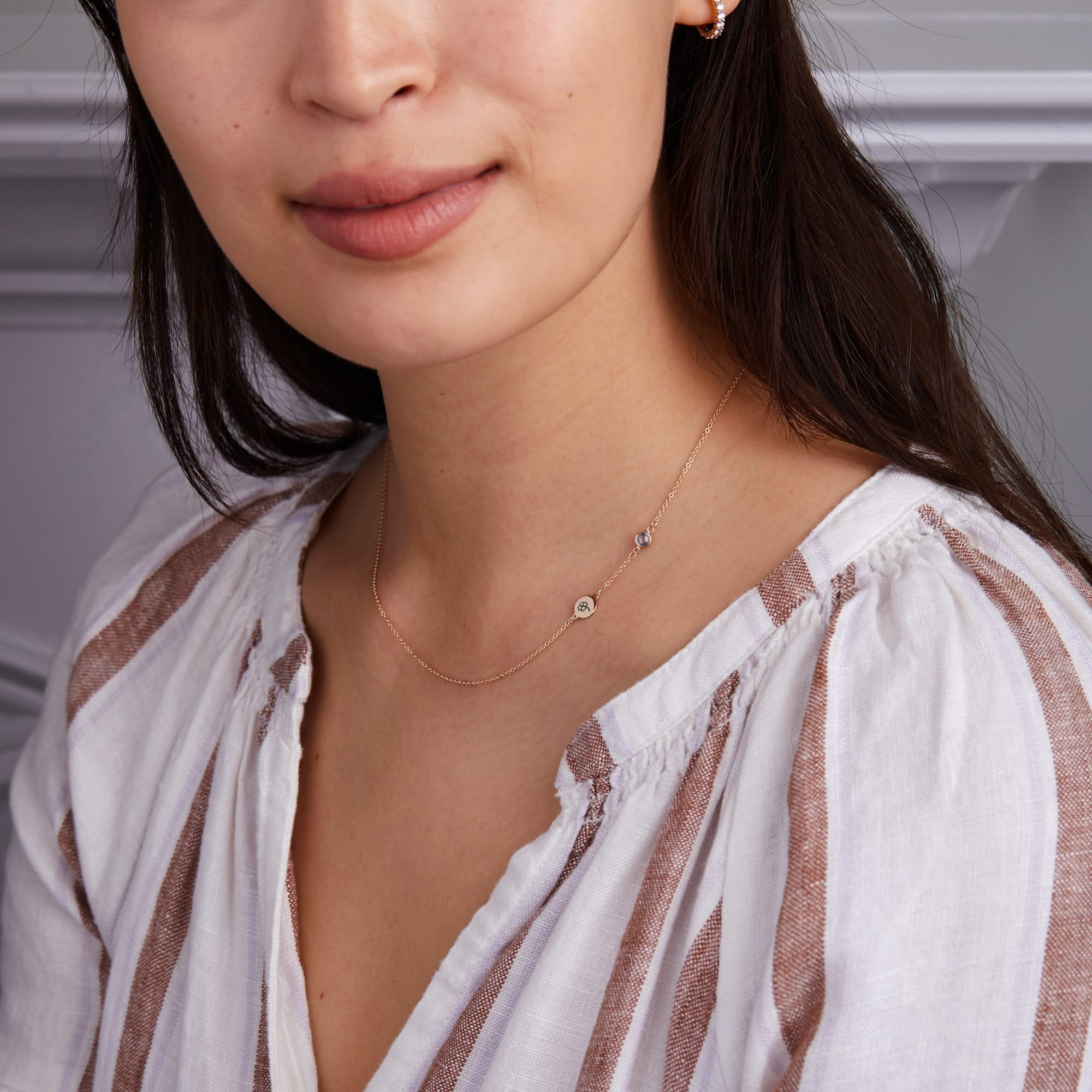 Clover Disc & Petite 1 Birthstone Necklace in 14k Gold - Image 2