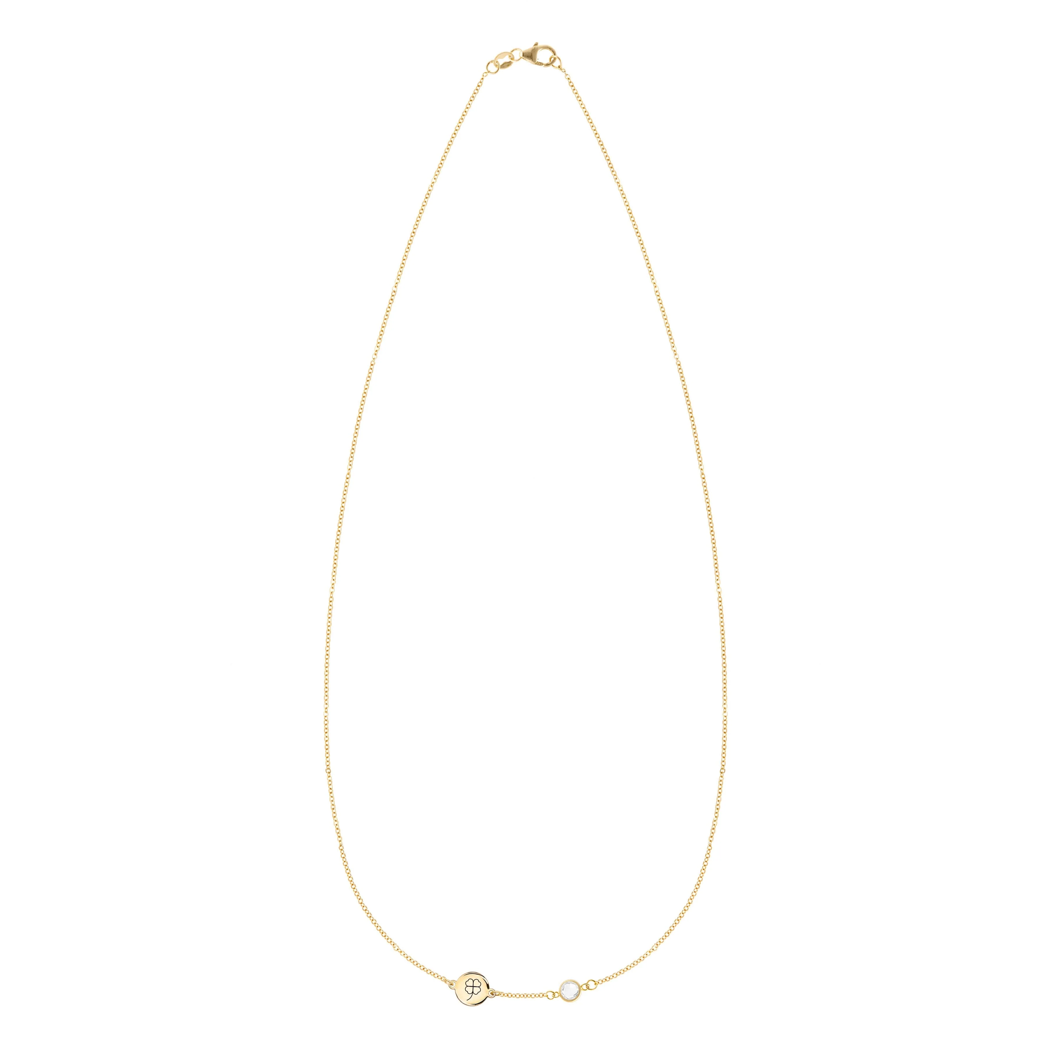 Clover Disc & Petite 1 Birthstone Necklace in 14k Gold - Image 4