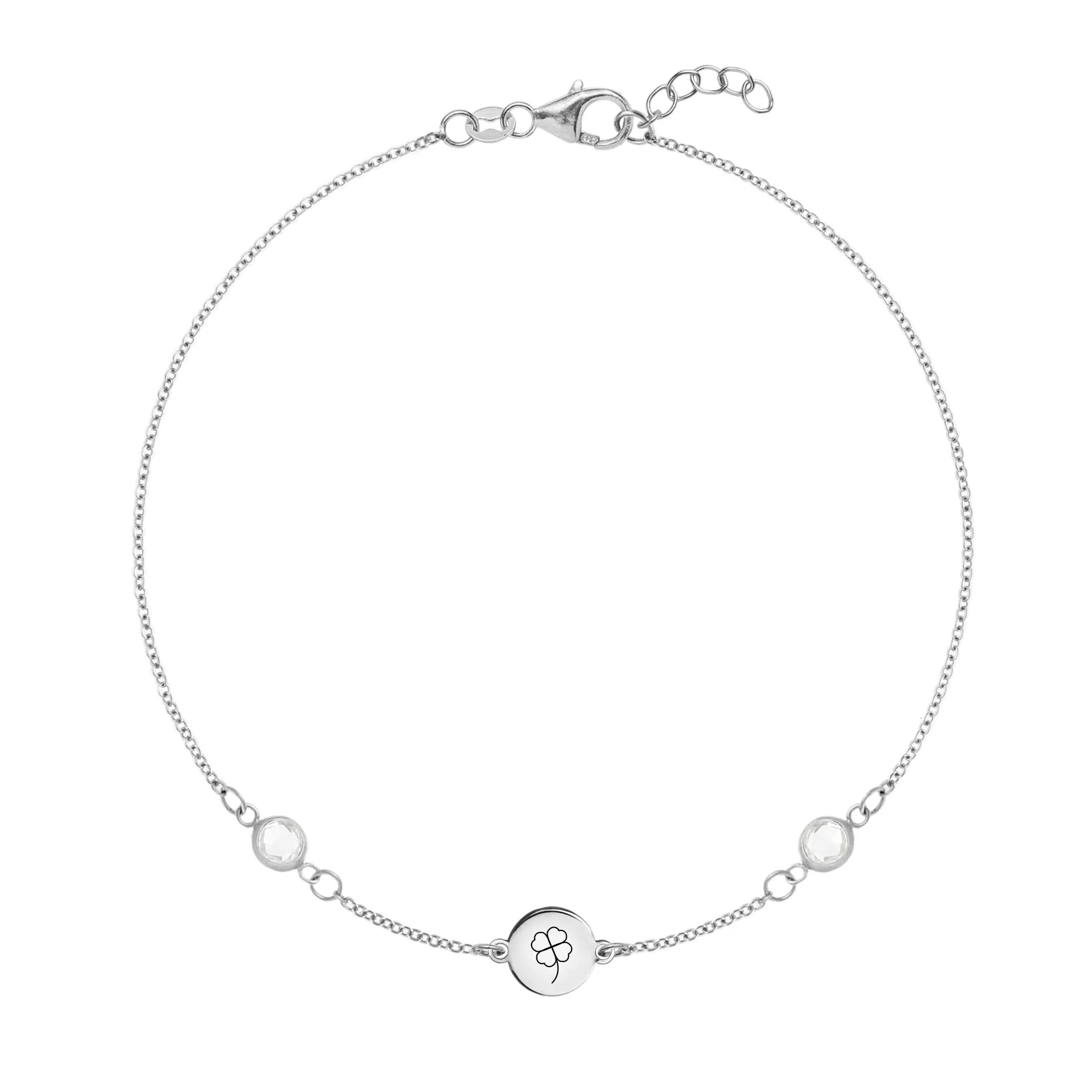 Clover Disc & Petite 2 Birthstone Bracelet in 14k Gold - Image 5