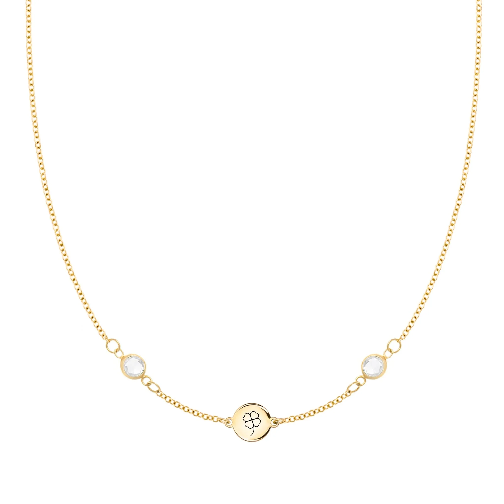 Clover Disc & Petite 2 Birthstone Necklace in 14k Gold