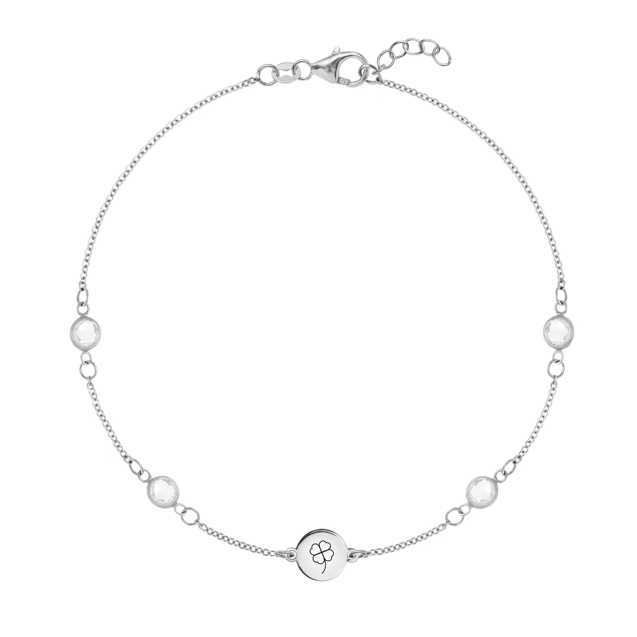Clover Disc & Petite 4 Birthstone Bracelet in 14k Gold - Image 5