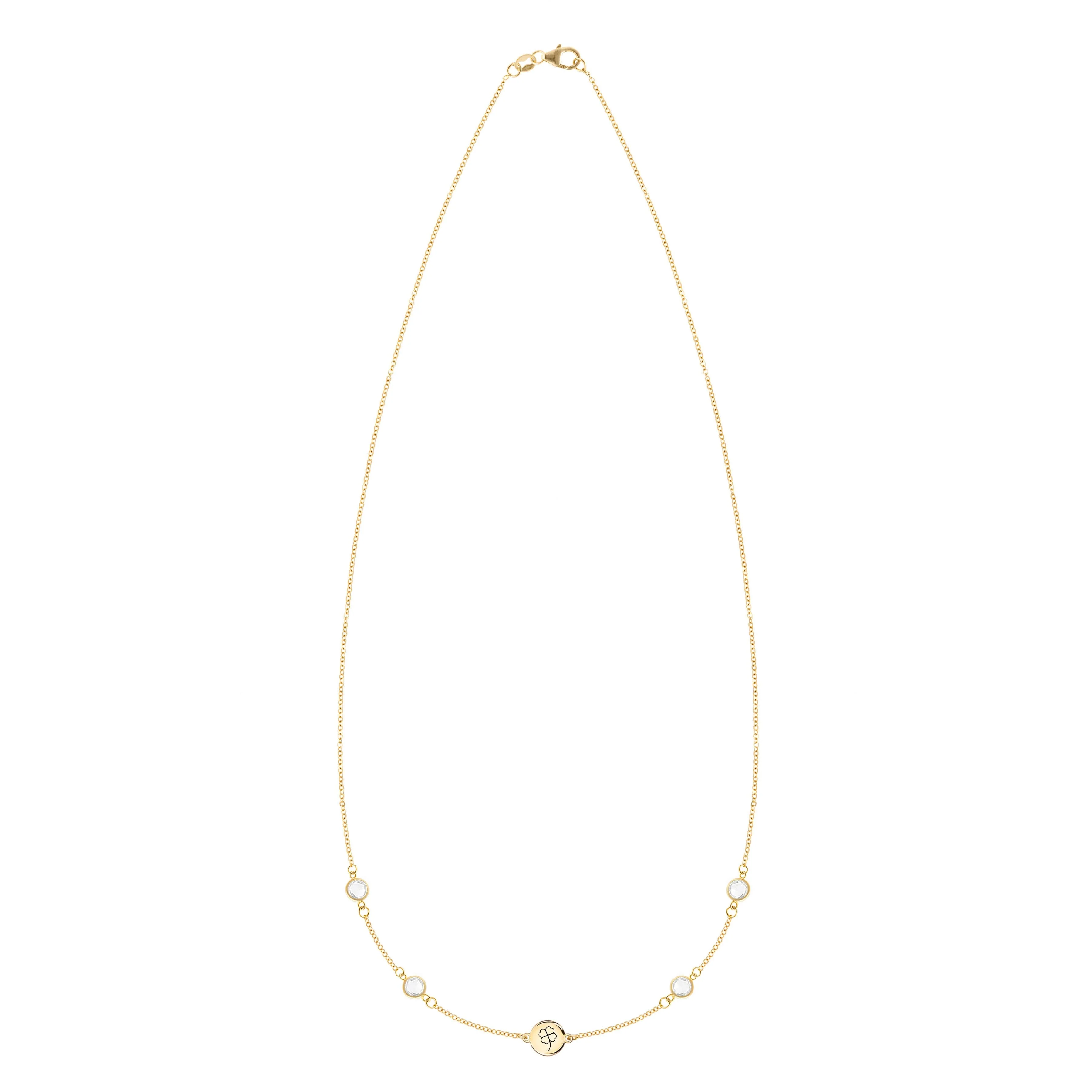 Clover Disc & Petite 4 Birthstone Necklace in 14k Gold - Image 4