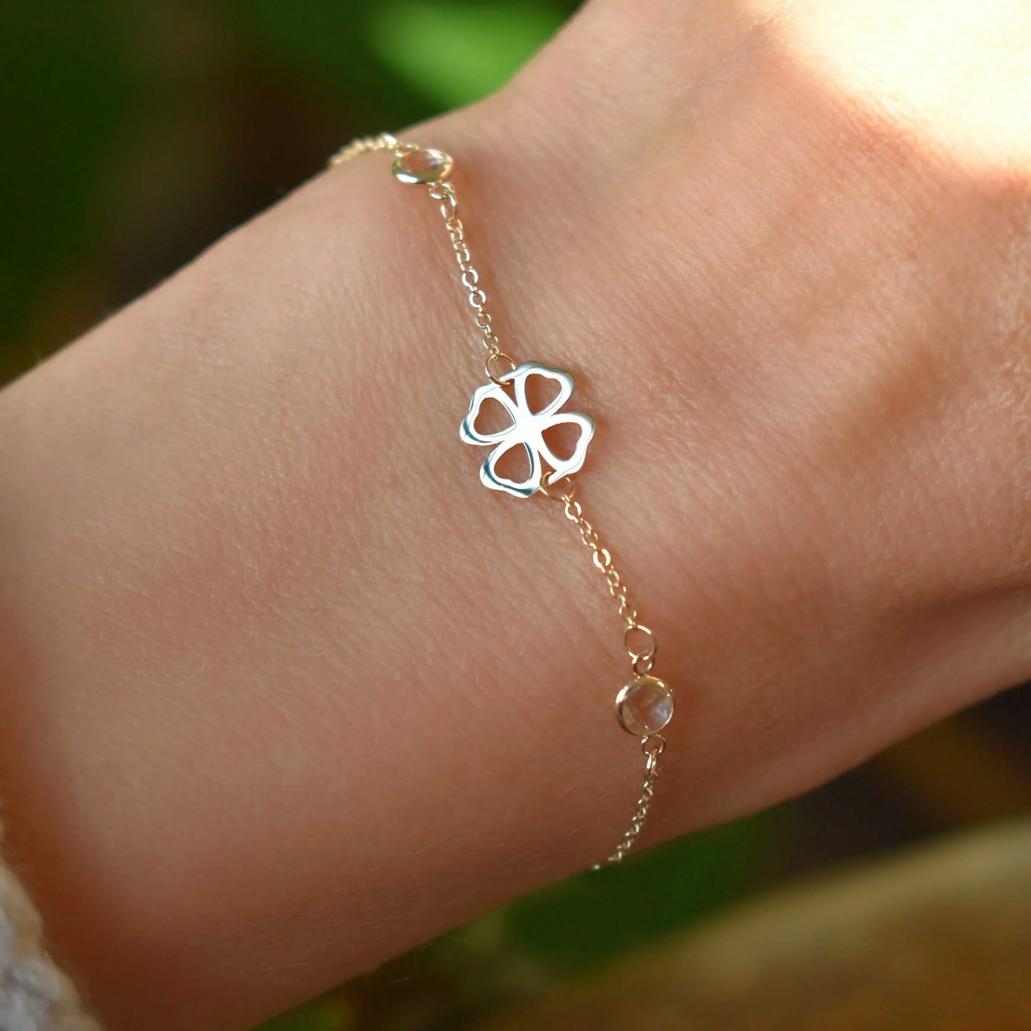 Clover & Petite 3 Birthstone Bracelet in 14k Gold - Image 3