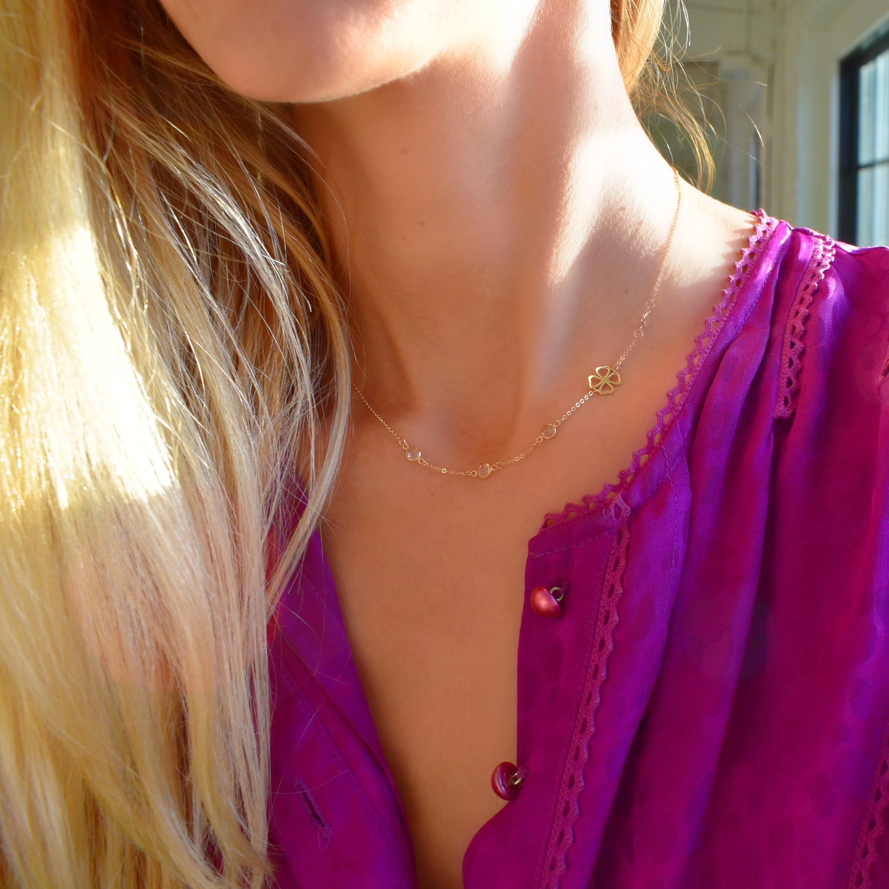 Clover & Petite 4 Birthstone Necklace in 14k Gold - Image 2