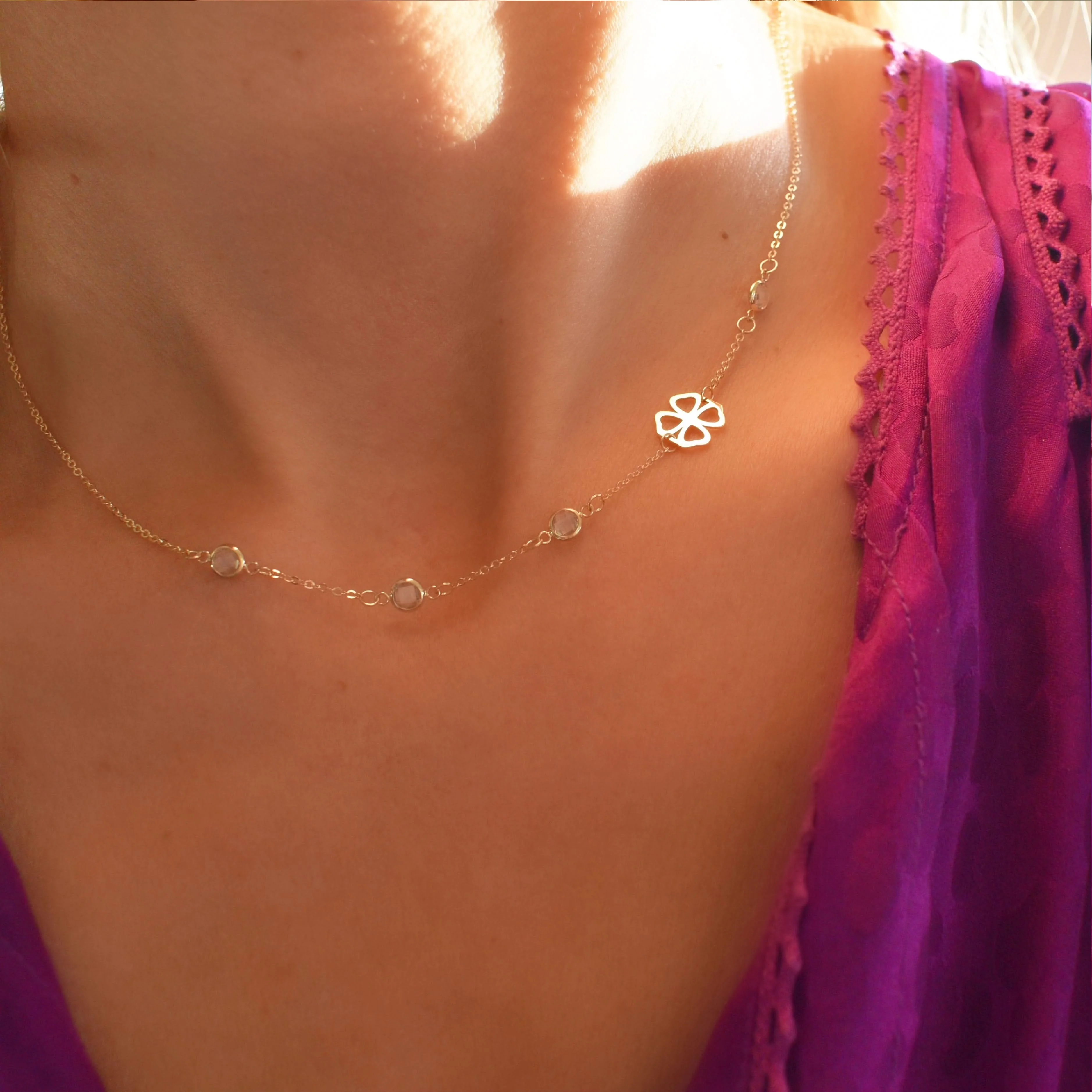 Clover & Petite 4 Birthstone Necklace in 14k Gold - Image 3