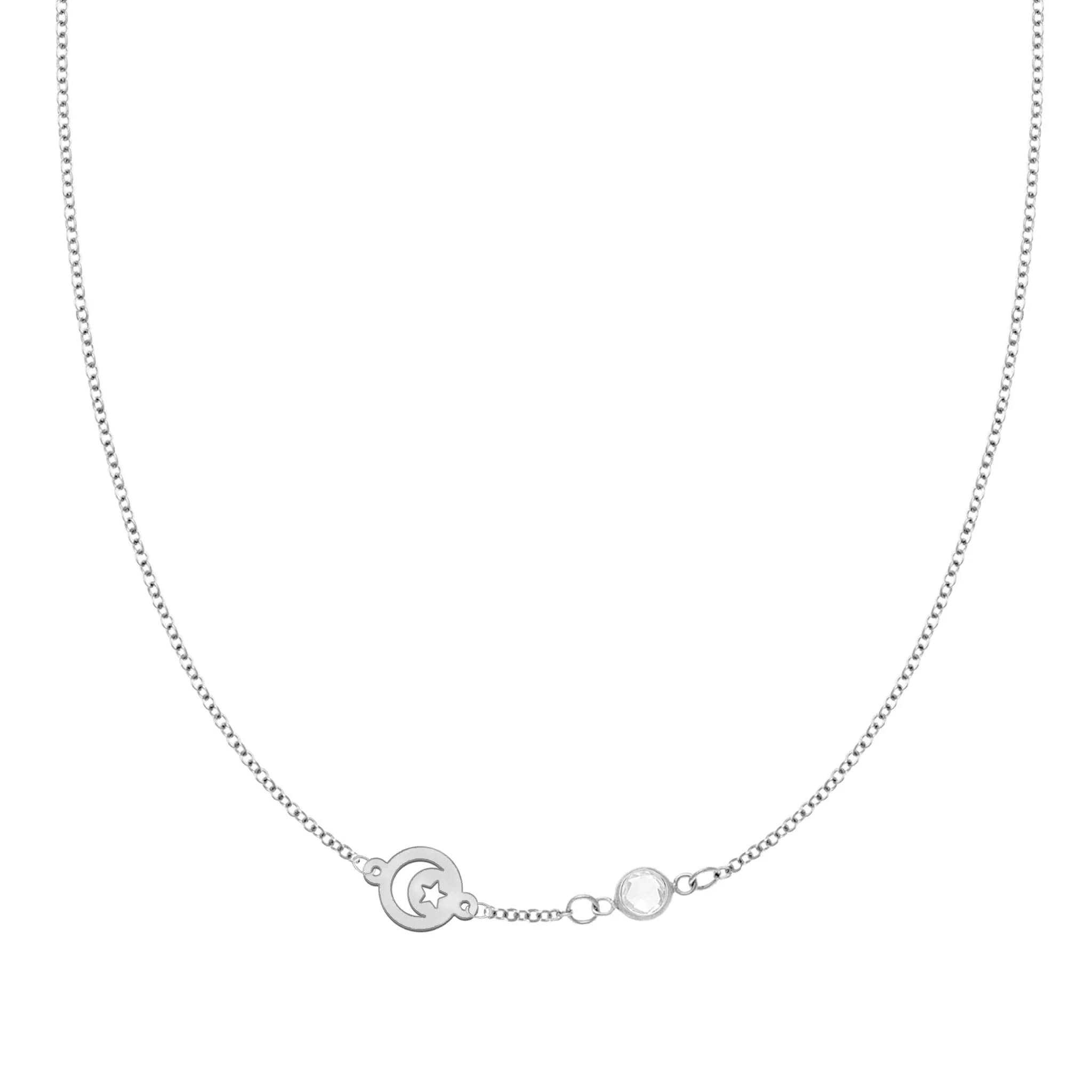 Crescent & Star Disc & Petite 1 Birthstone Necklace in 14k Gold - Image 5