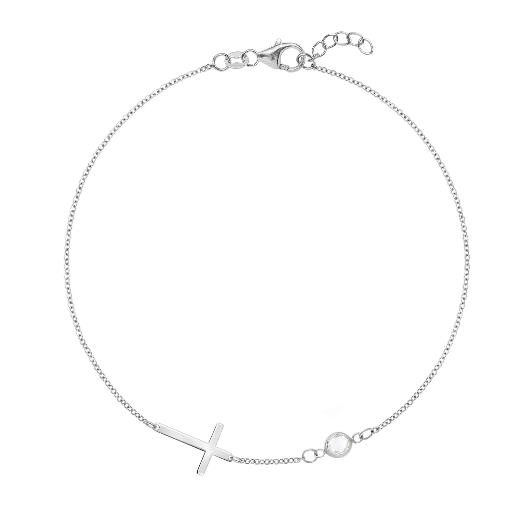 Cross & Petite 1 Birthstone Bracelet in 14k Gold - Image 8