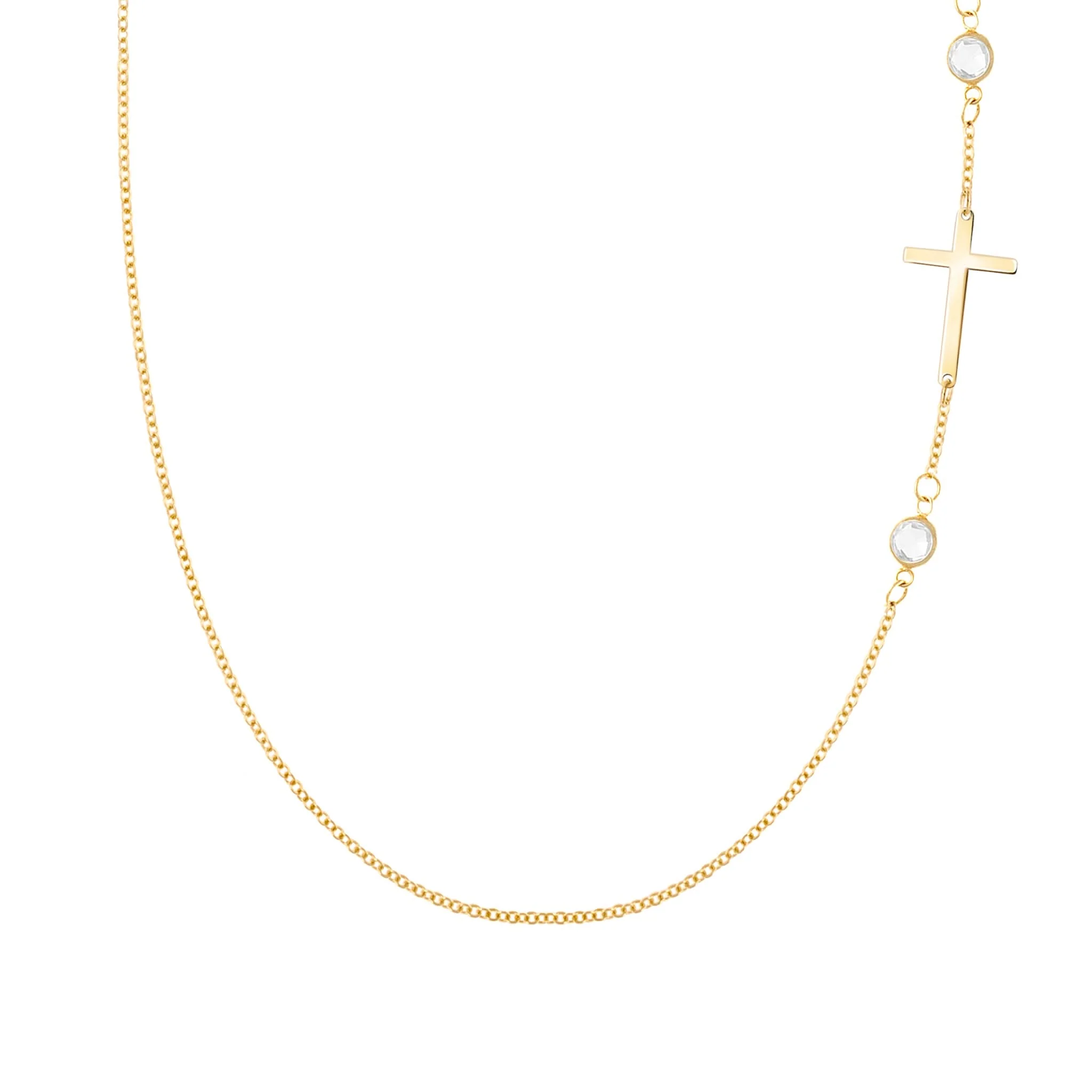 Cross & Petite 2 Birthstone Necklace in 14k Gold