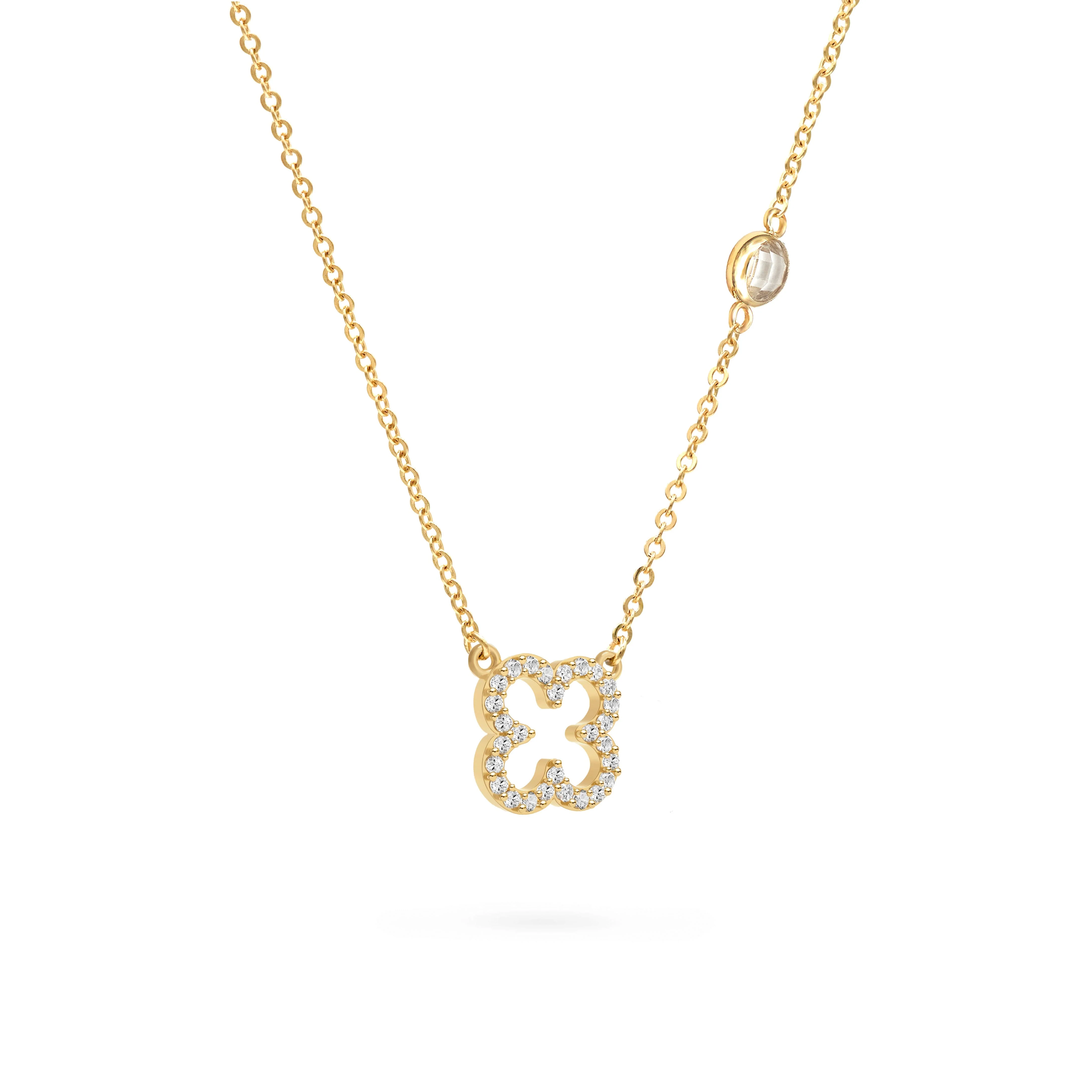 Diamond Clover & Birthstone Necklace in 14k Gold - Image 4