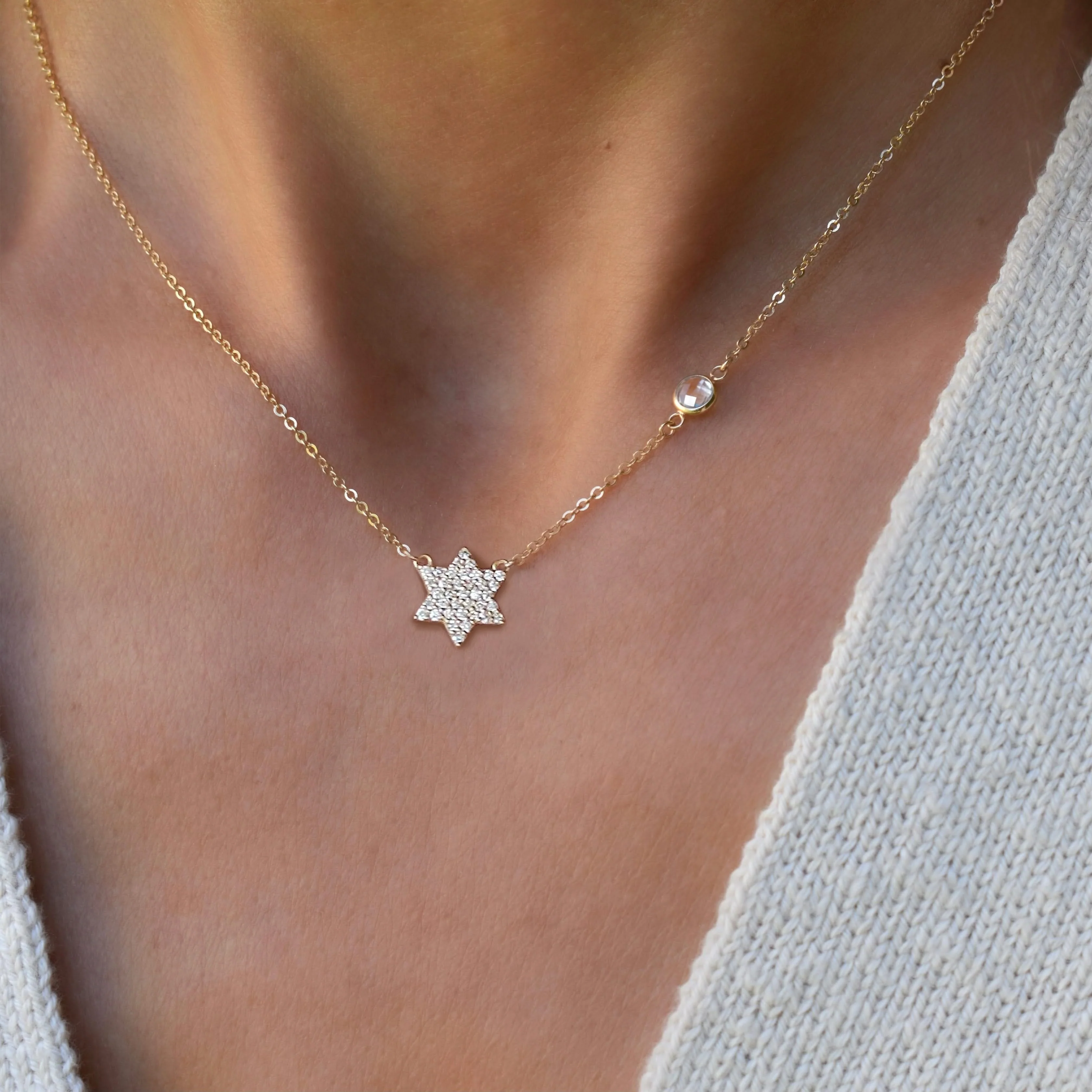Diamond Star of David & Birthstone Necklace in 14k Gold - Image 3