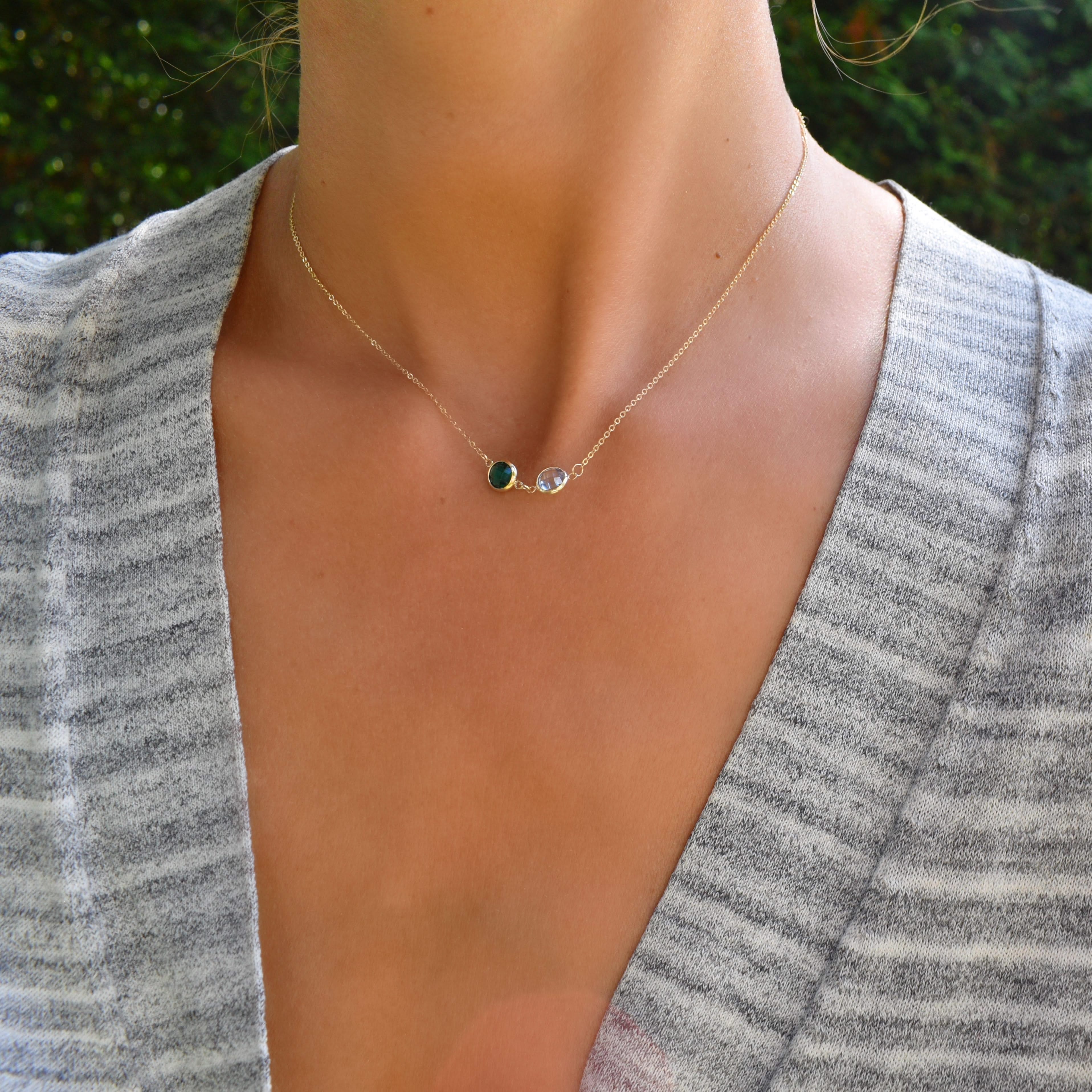 Grand 2 Connected Birthstone Necklace in 14k Gold - Image 2