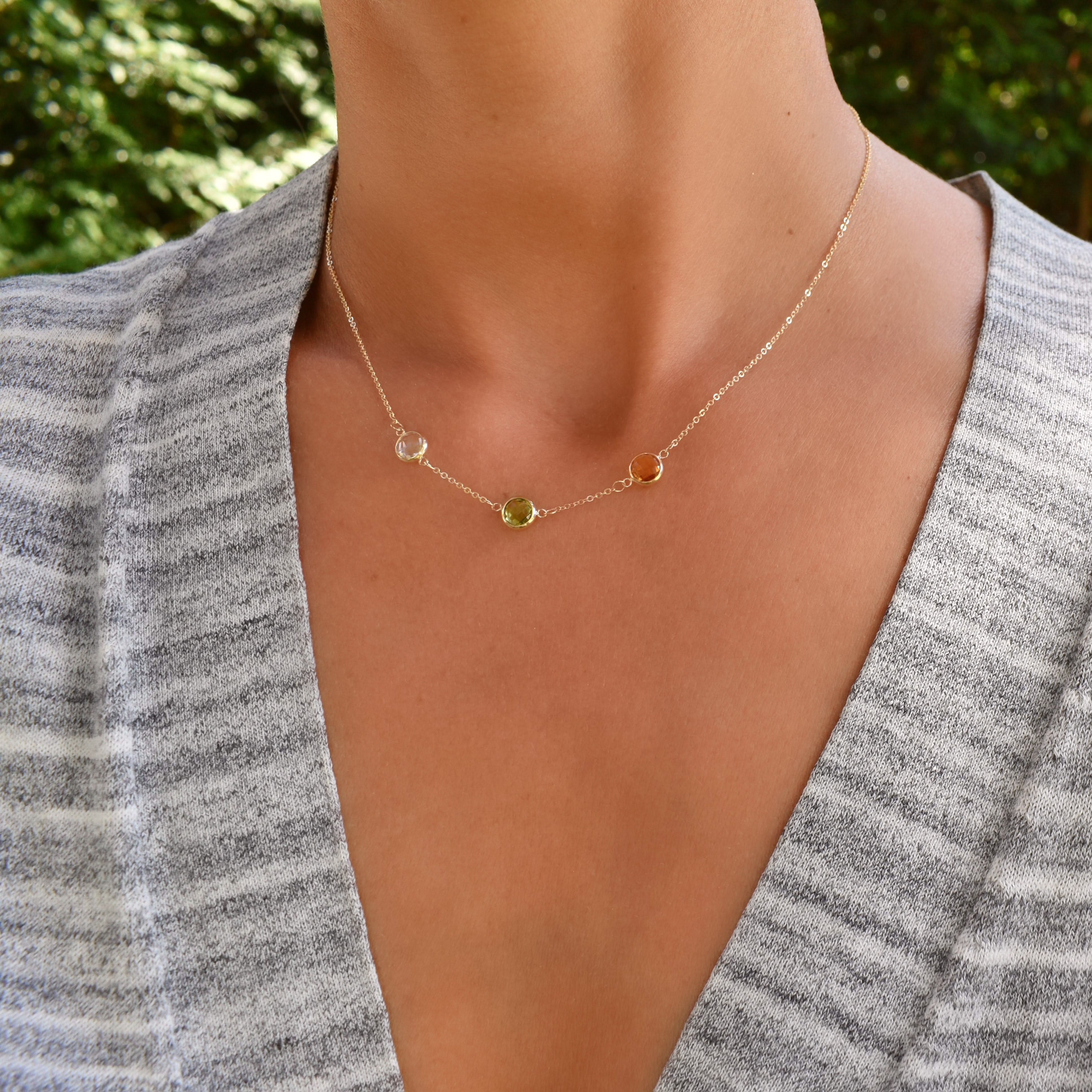 Grand 3 Birthstone Necklace in 14k Gold - Image 2
