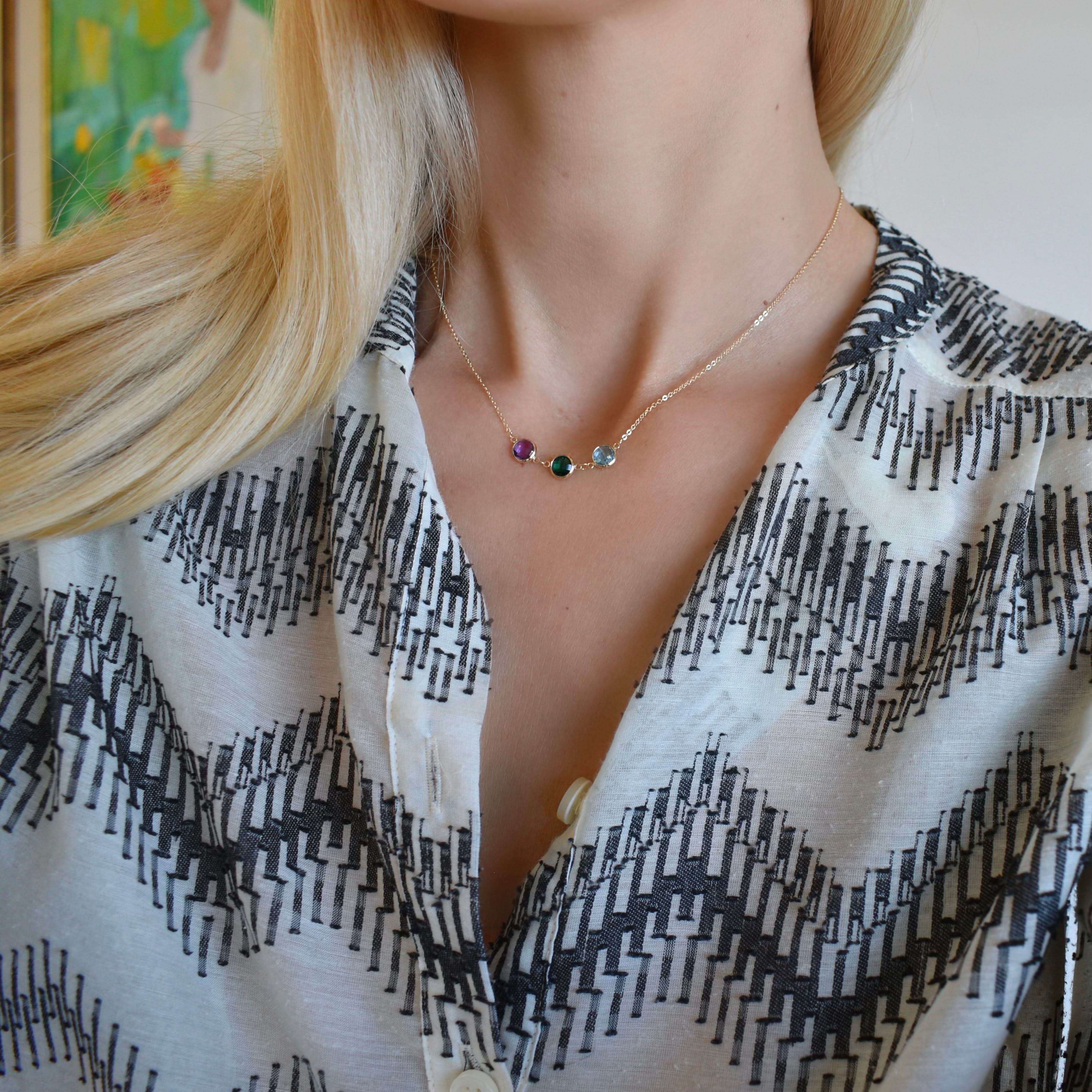 Grand 3 Connected Birthstone Necklace in 14k Gold - Image 2