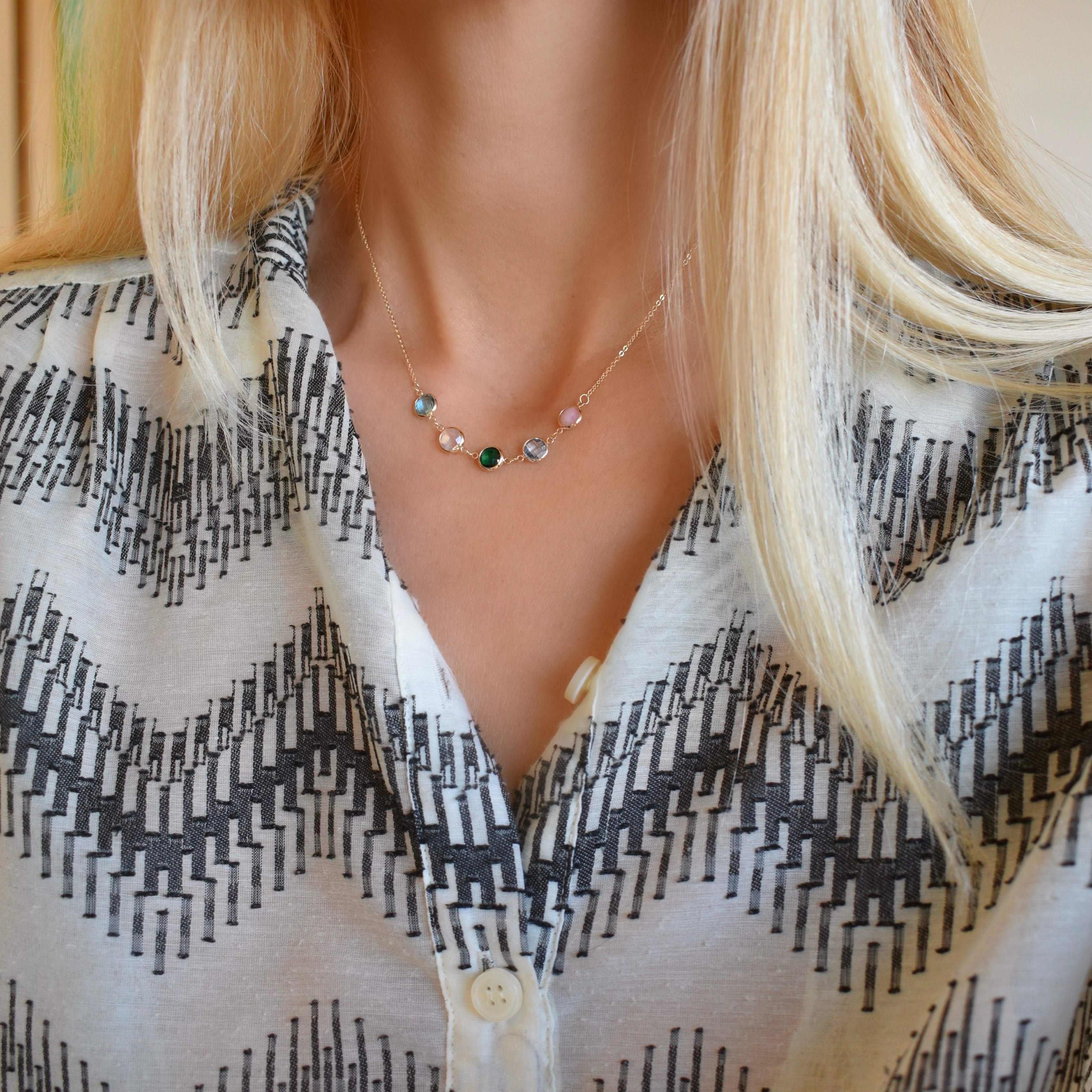 Grand 5 Connected Birthstone Necklace in 14k Gold - Image 2