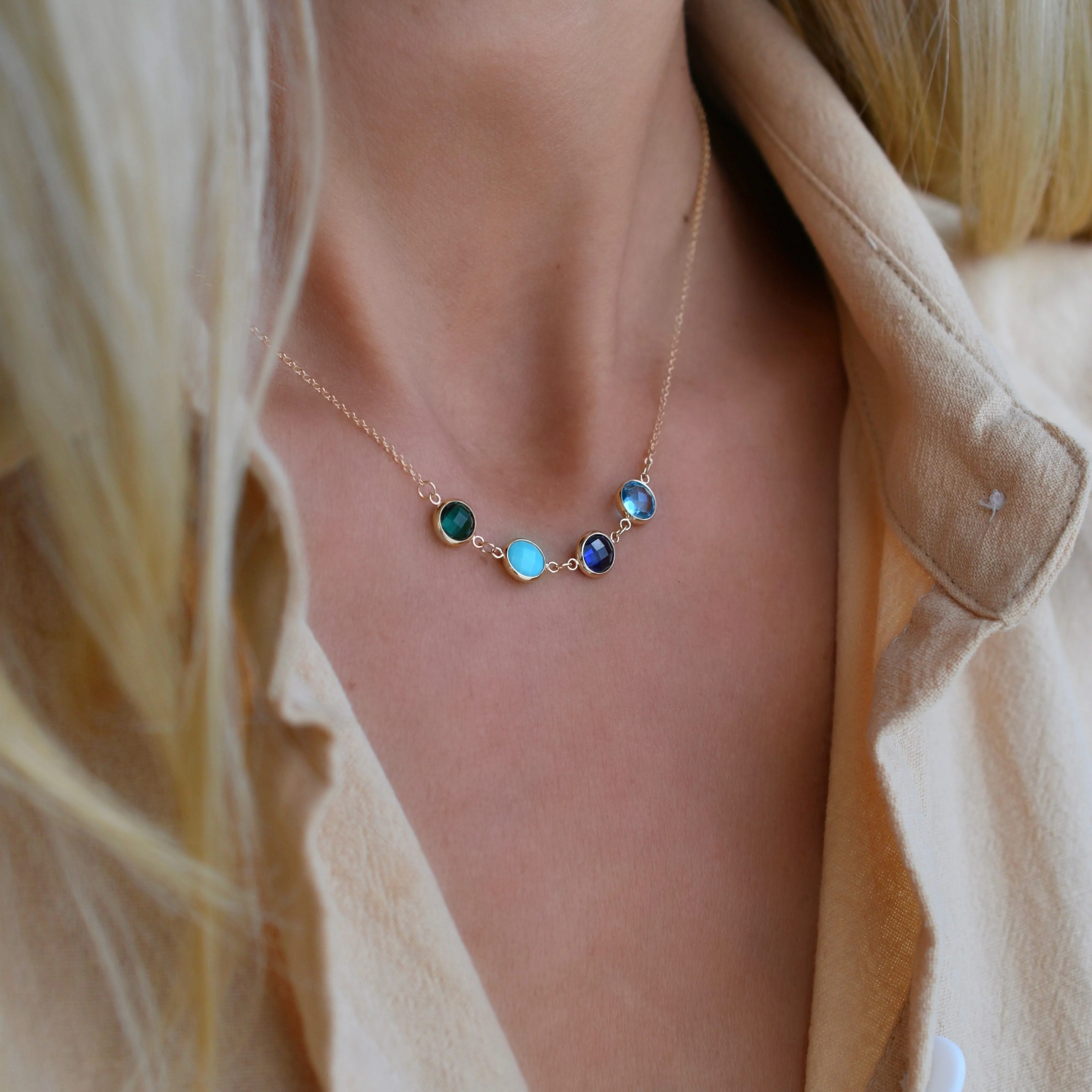 Grand 4 Connected Birthstone Necklace in 14k Gold - Image 2