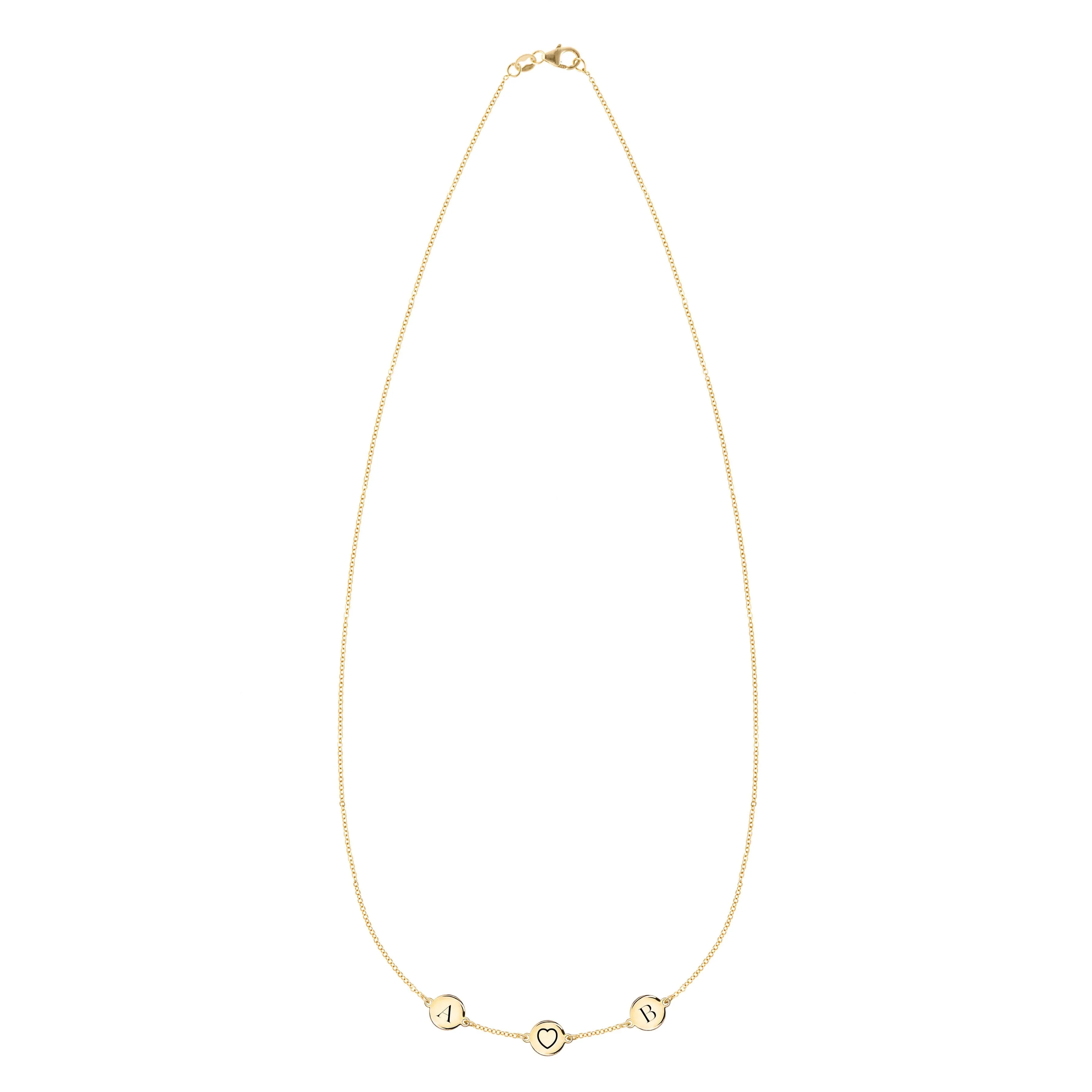 Heart Disc & 2 Letter Necklace in 14k Gold (Single Spacing) - Image 4