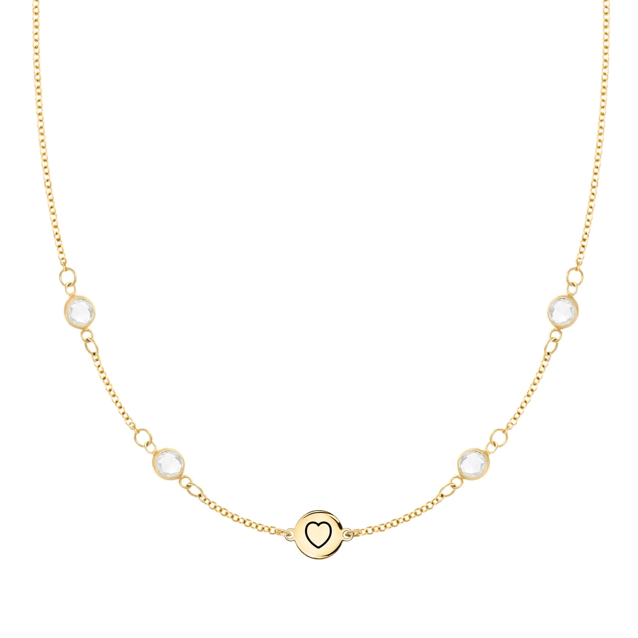 Heart Disc & Petite 4 Birthstone Necklace in 14k Gold