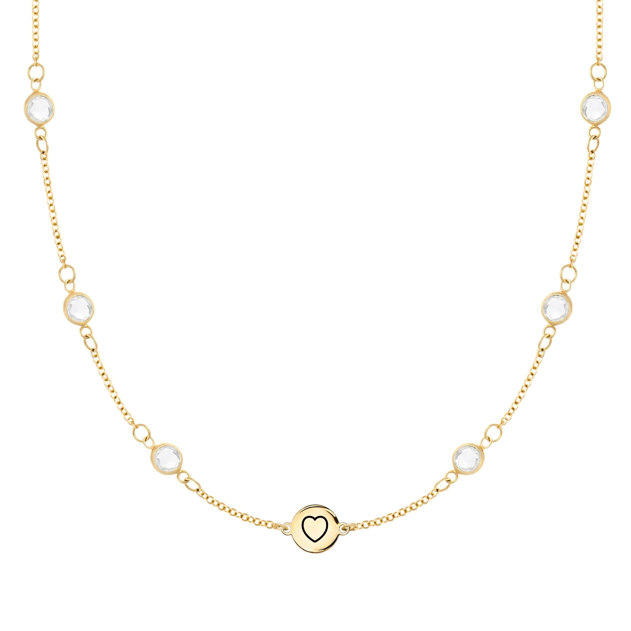 Heart Disc & Petite 6 Birthstone Necklace in 14k Gold