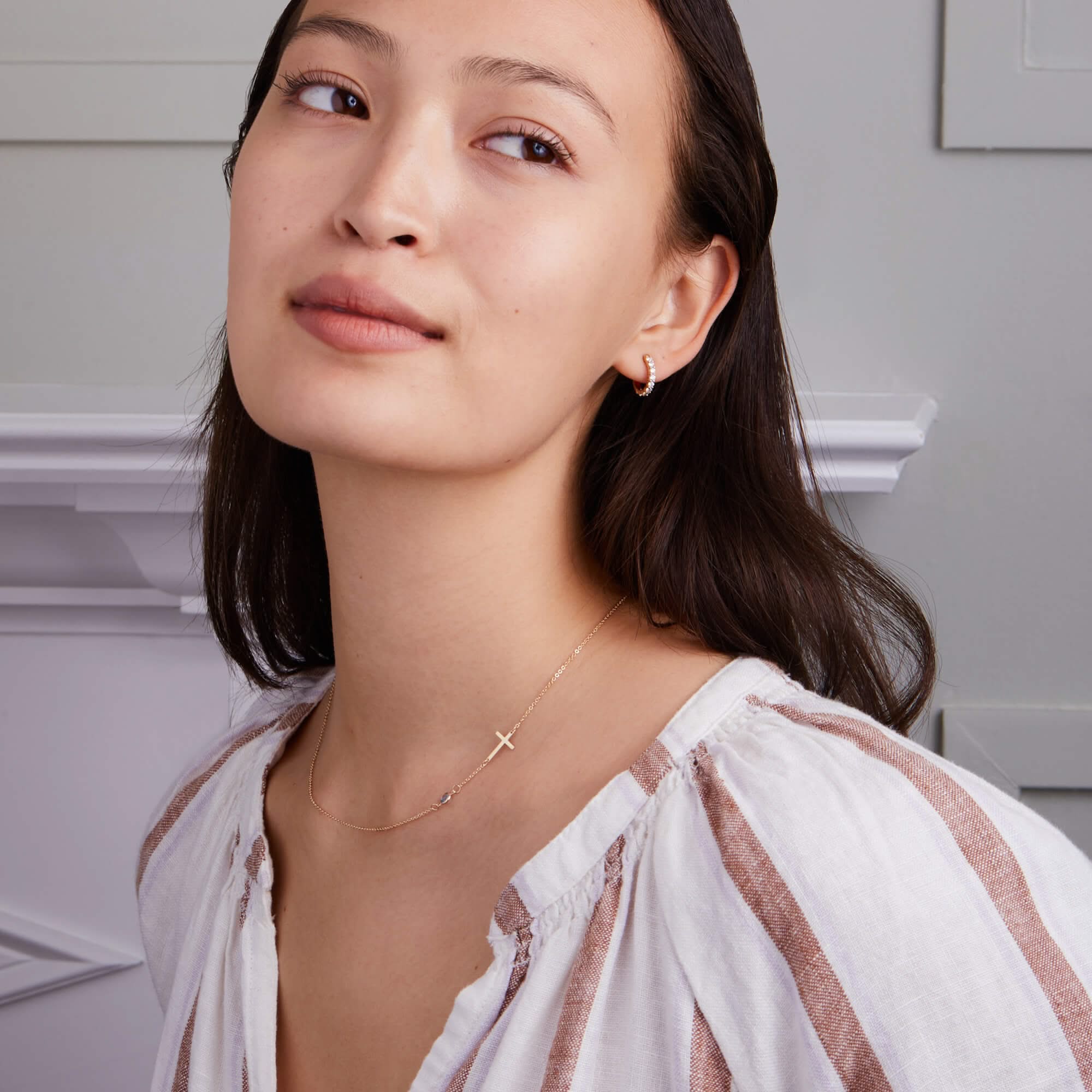 Infinity & Cross with 1 Petite Birthstone Necklace in 14k Gold - Image 2