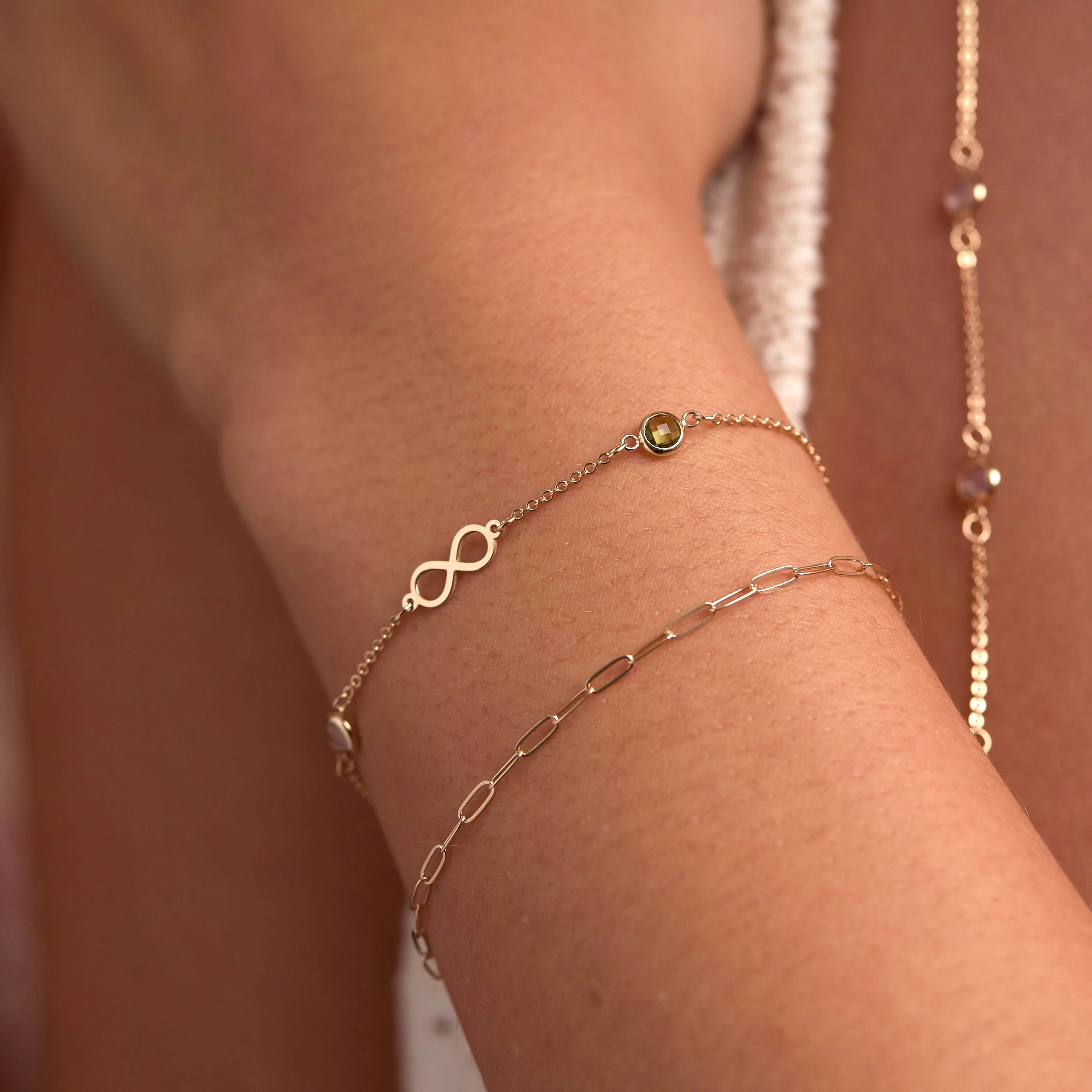 Infinity & Petite 2 Birthstone Bracelet in 14k Gold - Image 3
