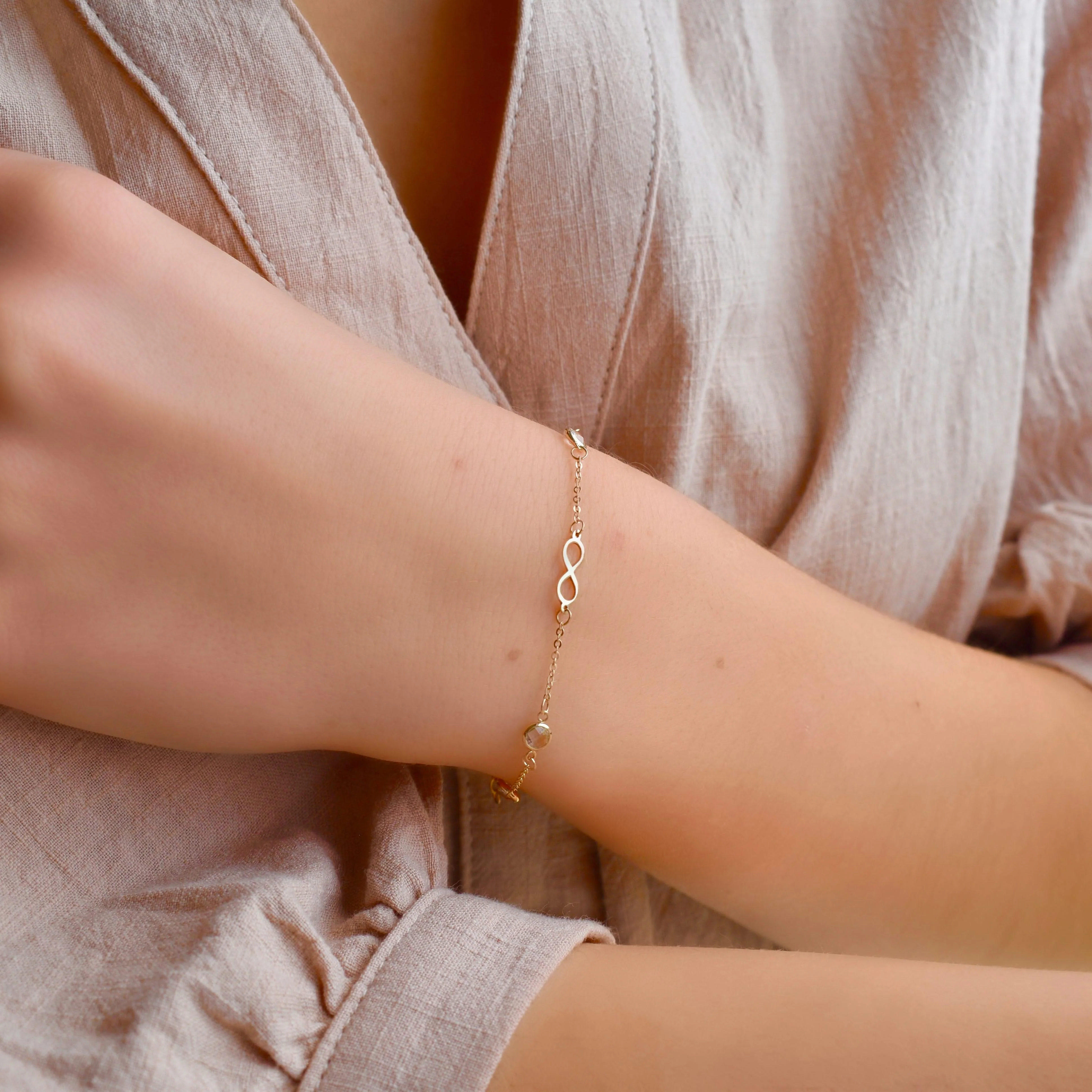 Infinity & Petite 4 Birthstone Bracelet in 14k Gold - Image 2