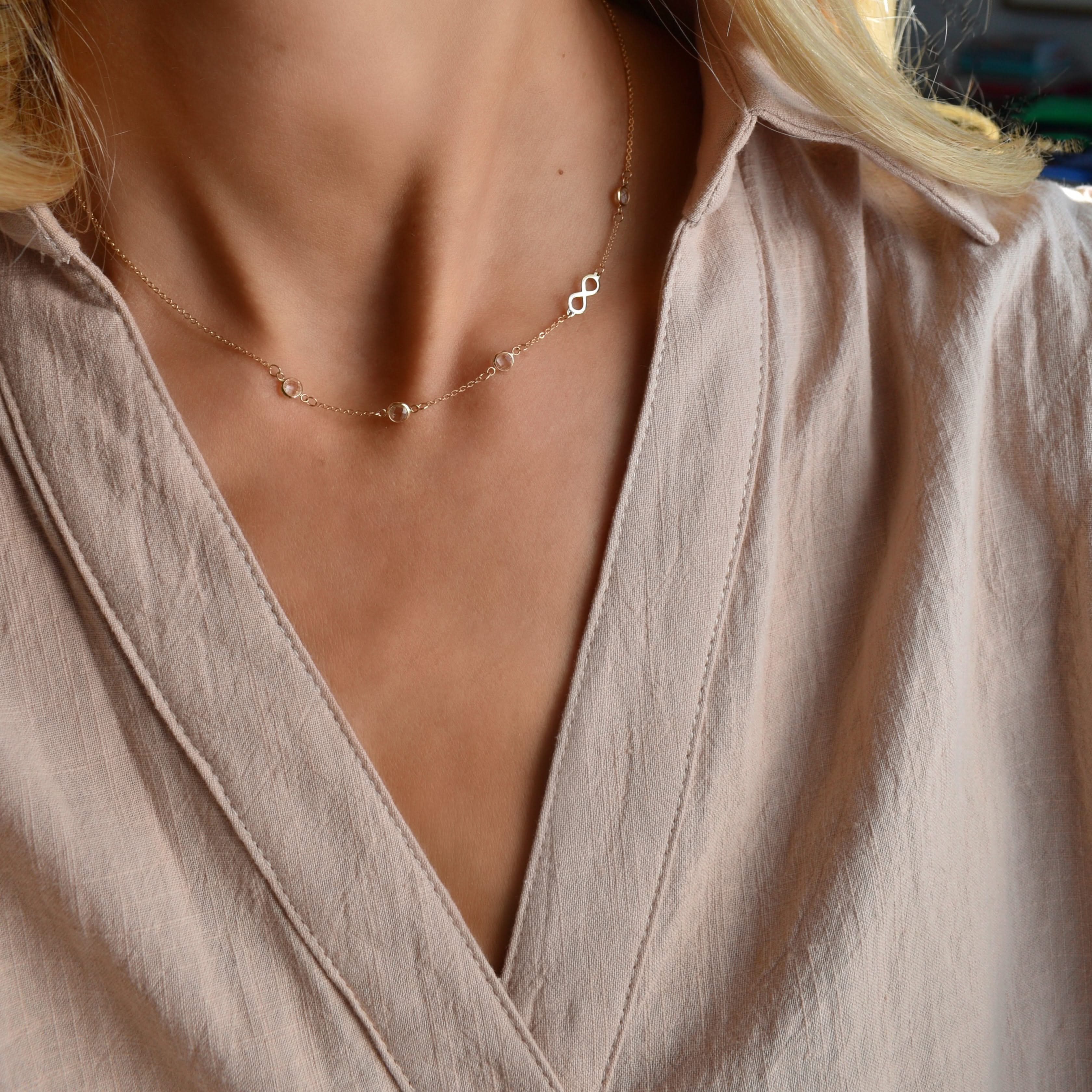 Infinity & Petite 4 Birthstone Necklace in 14k Gold - Image 2