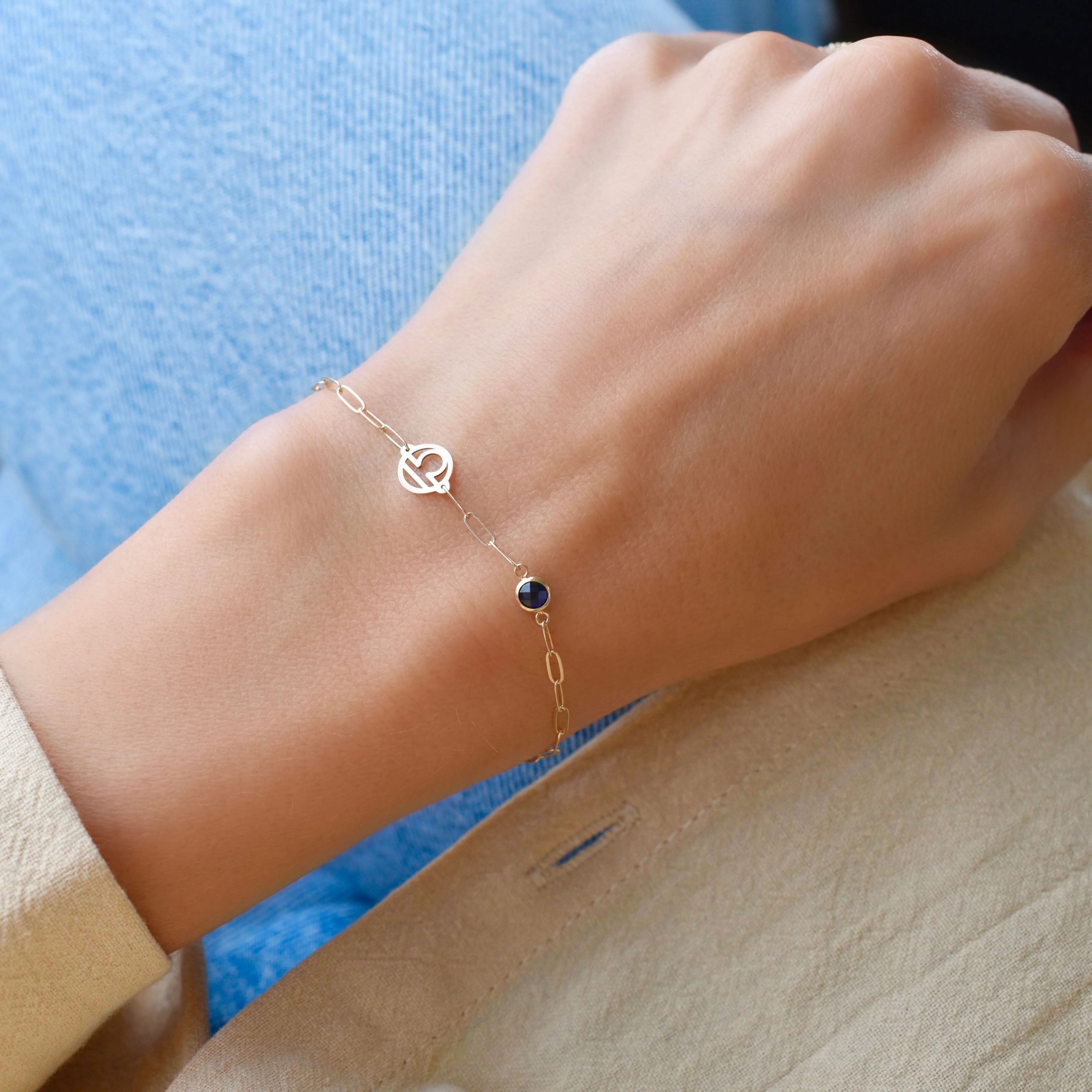 Libra & Birthstone Bracelet on Adelaide Mini in 14k Gold - Image 2