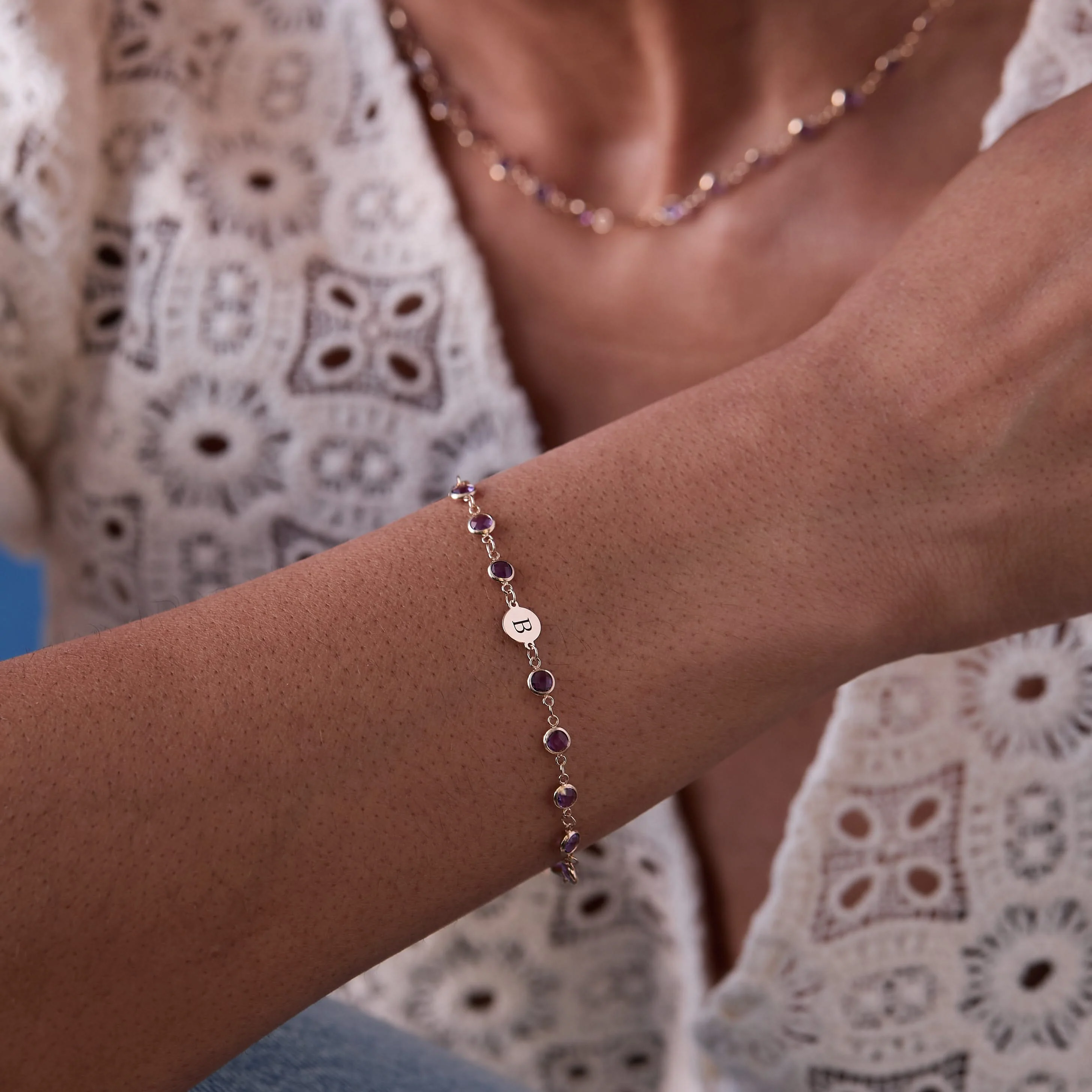 Newport 1 Letter Birthstone Bracelet in 14k Gold - Image 10