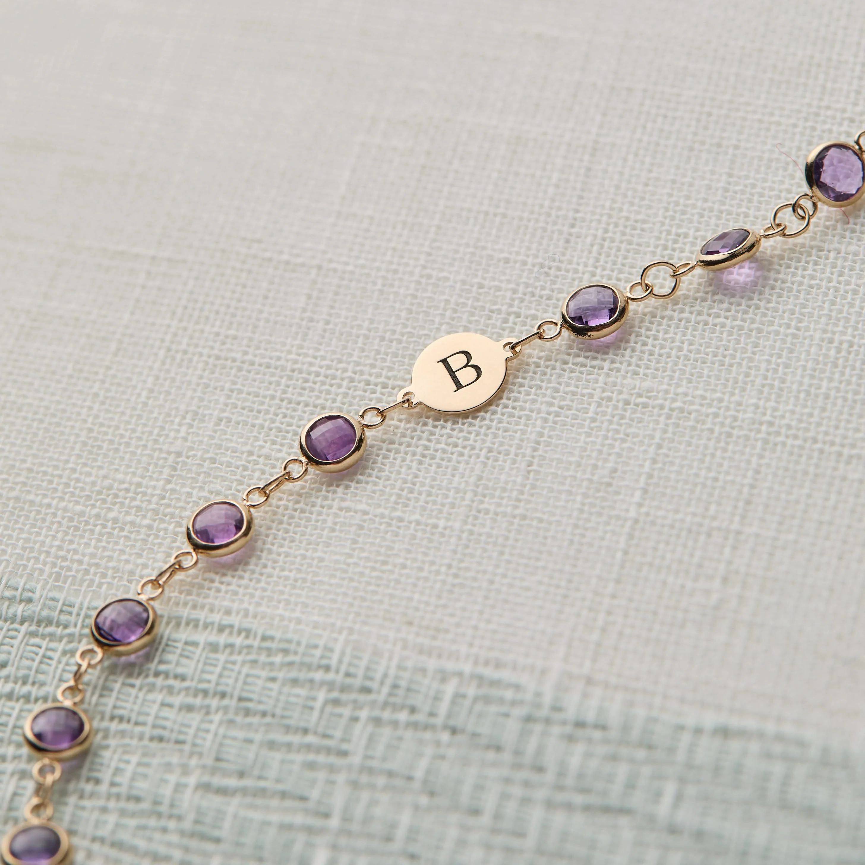 Newport 1 Letter Birthstone Bracelet in 14k Gold - Image 11