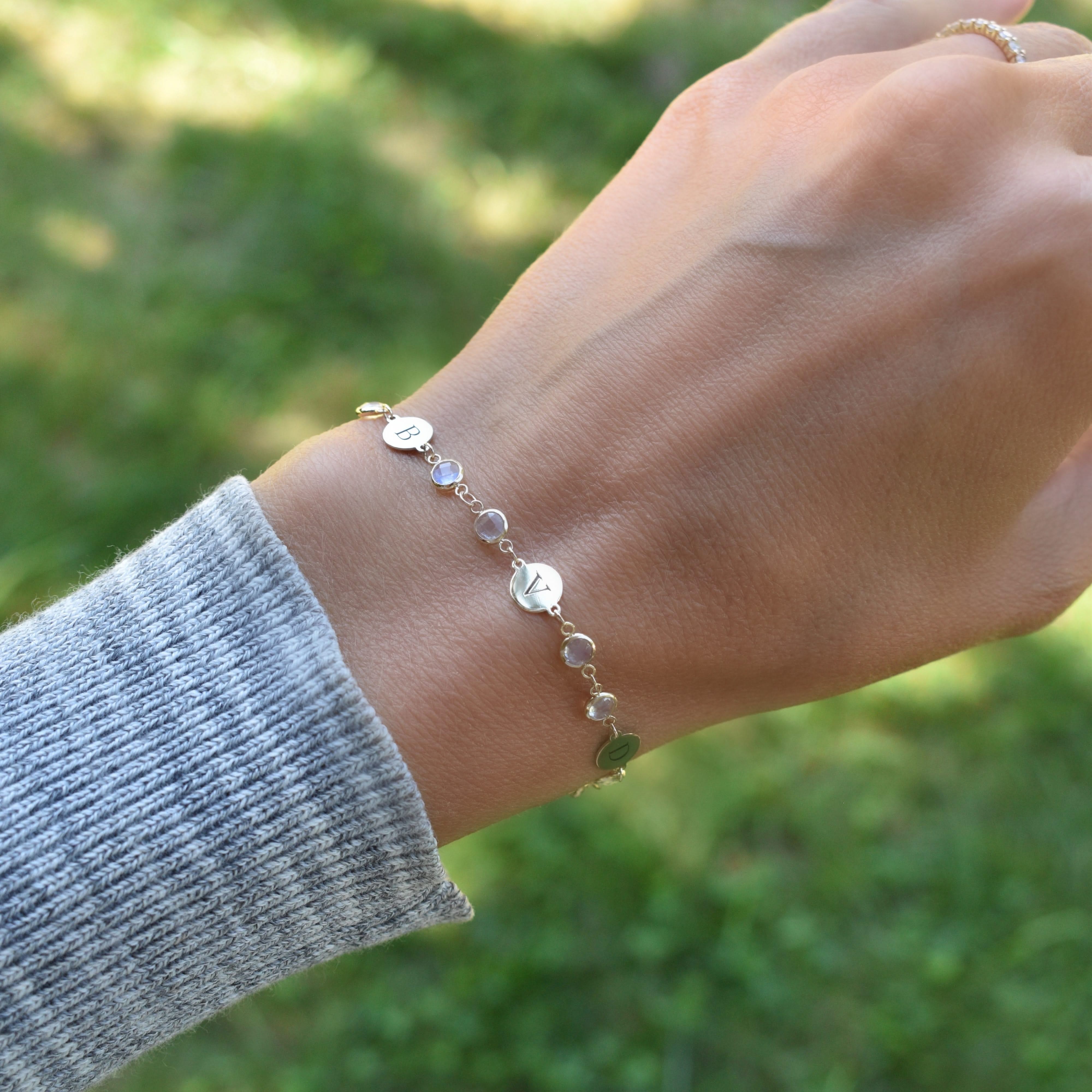 Newport 5 Letter Birthstone Bracelet in 14k Gold - Image 2