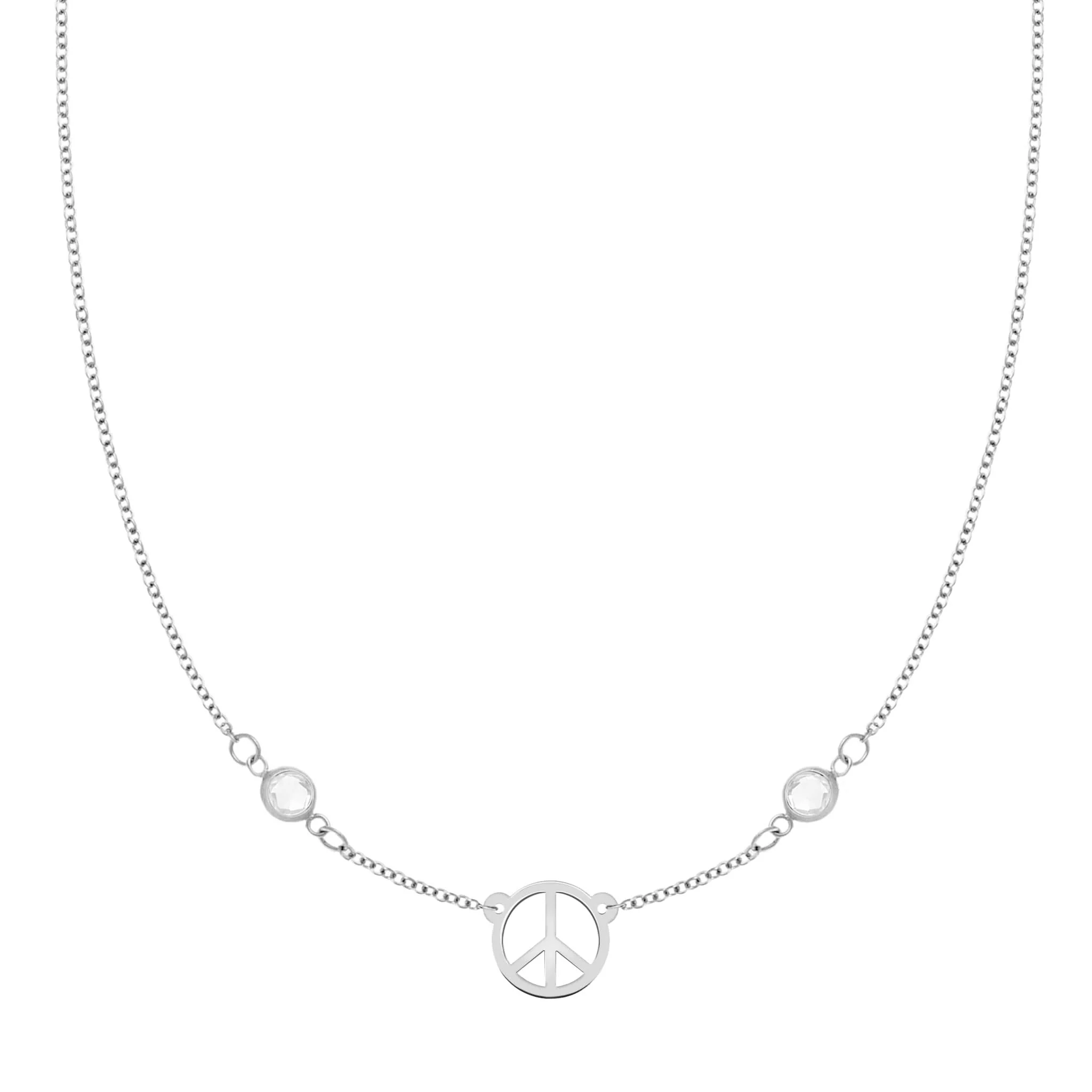 Small Peace Sign & 2 Birthstone Necklace in 14k Gold - Image 4