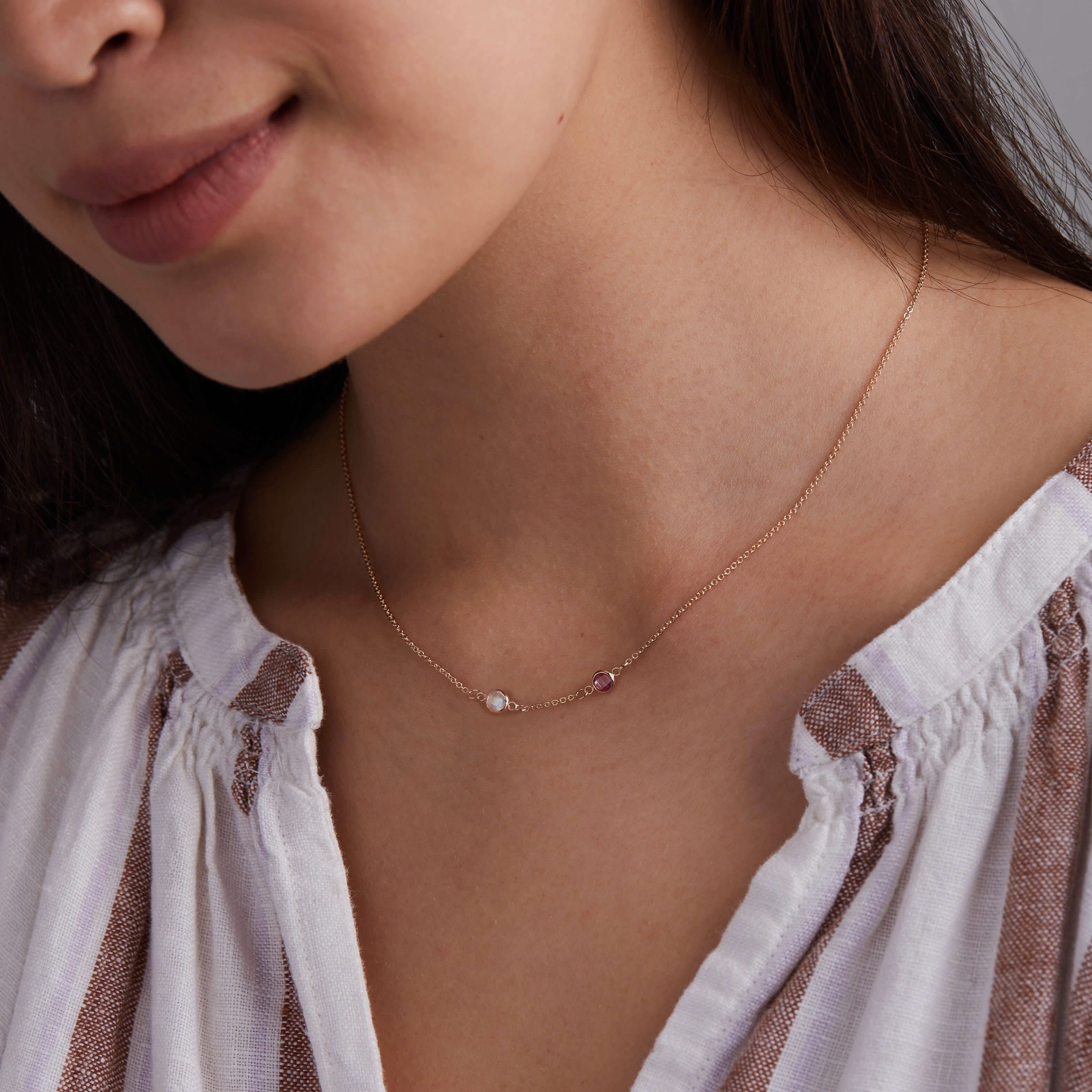 Petite 2 Birthstone Necklace in 14k Gold (Centered) - Image 3