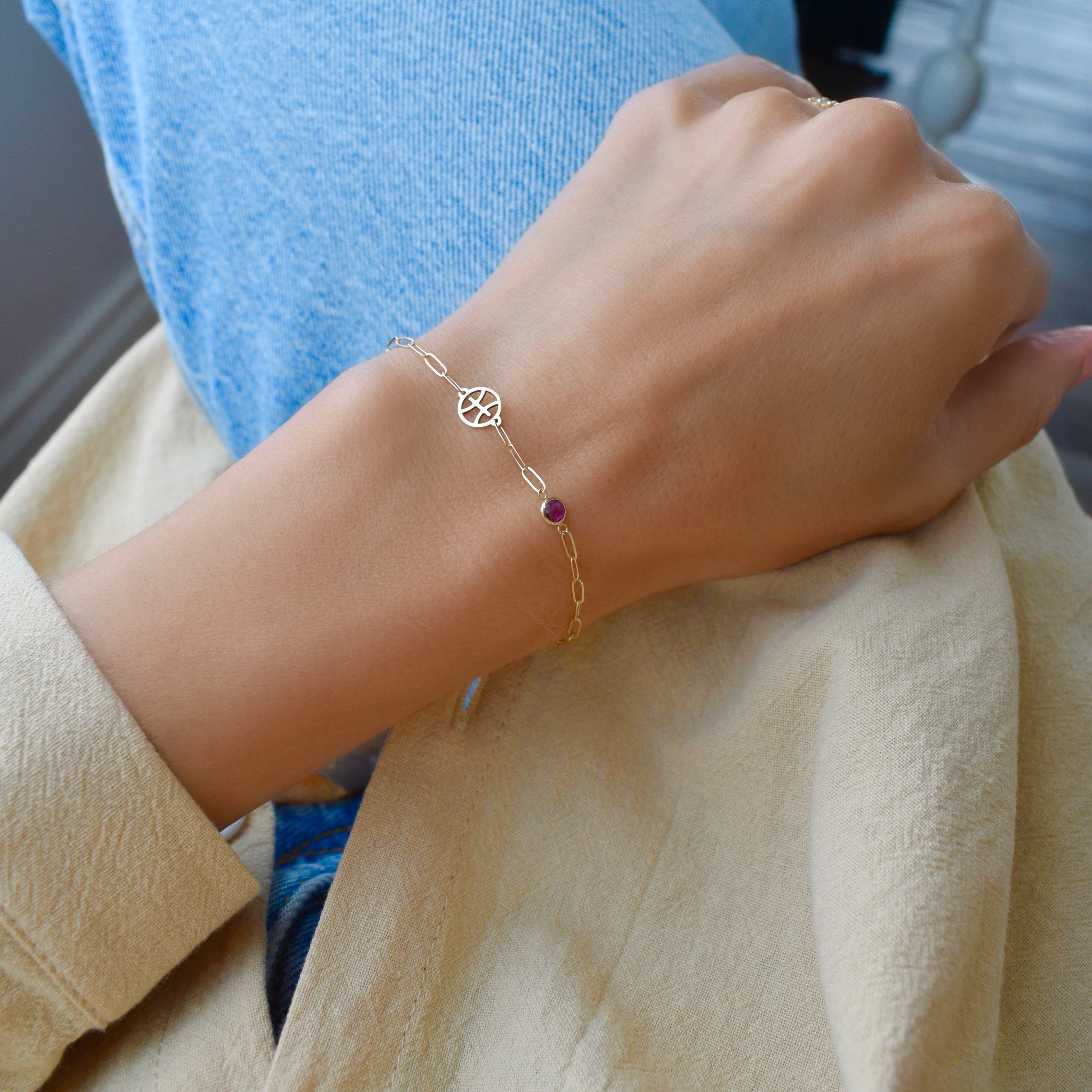 Pisces & Birthstone Bracelet on Adelaide Mini in 14k Gold - Image 2