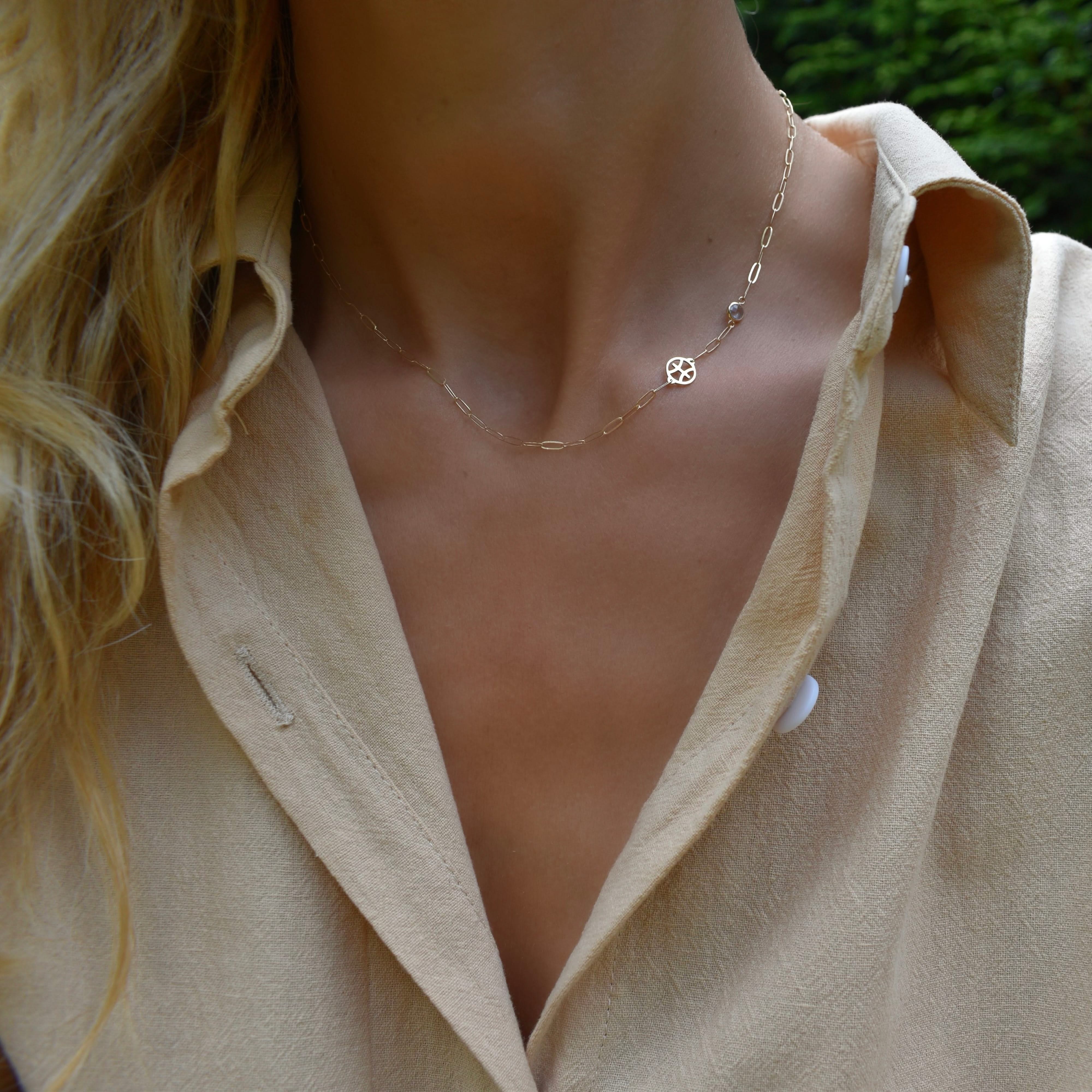 Pisces & Birthstone Necklace on Adelaide Mini in 14k Gold - Image 2