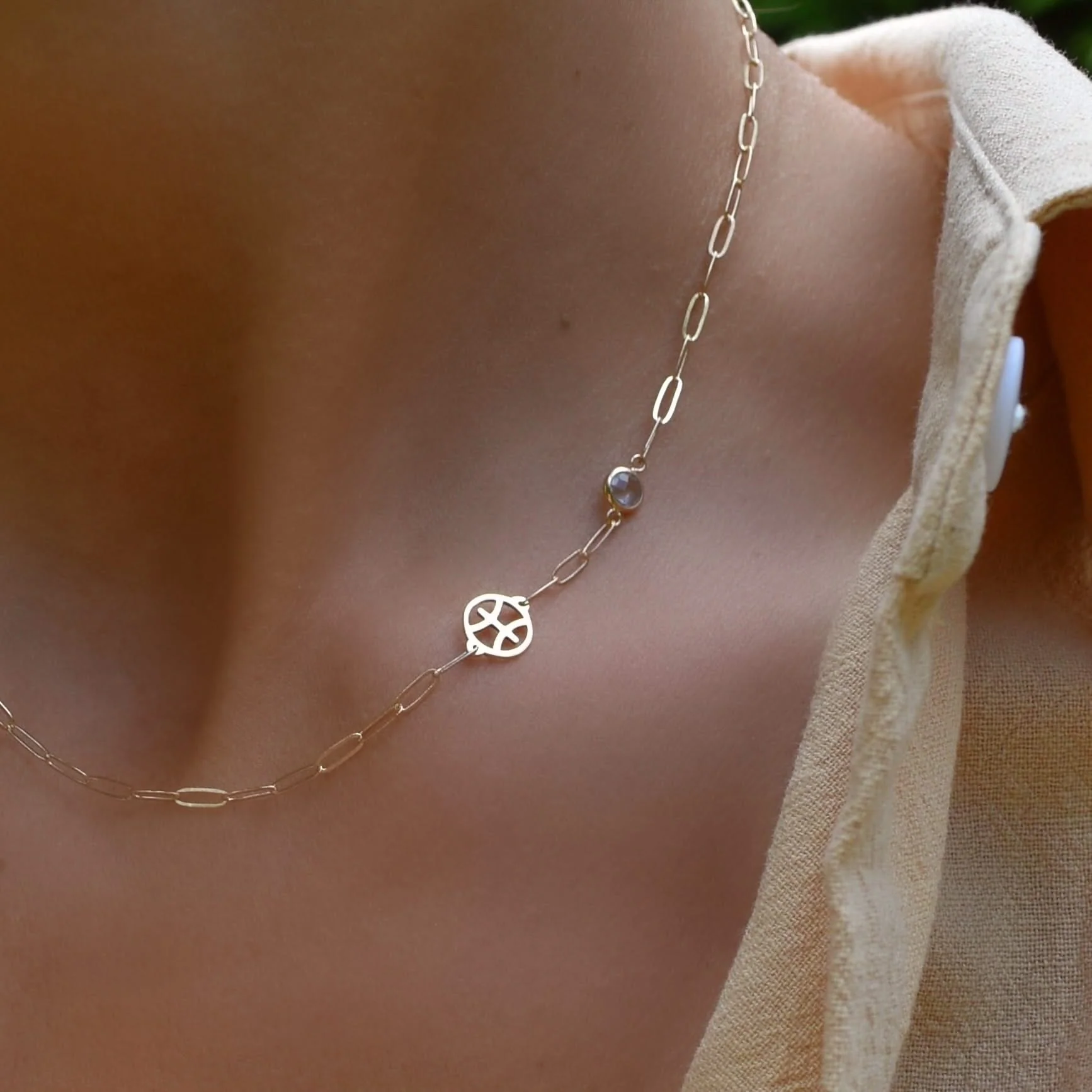 Pisces & Birthstone Necklace on Adelaide Mini in 14k Gold - Image 3