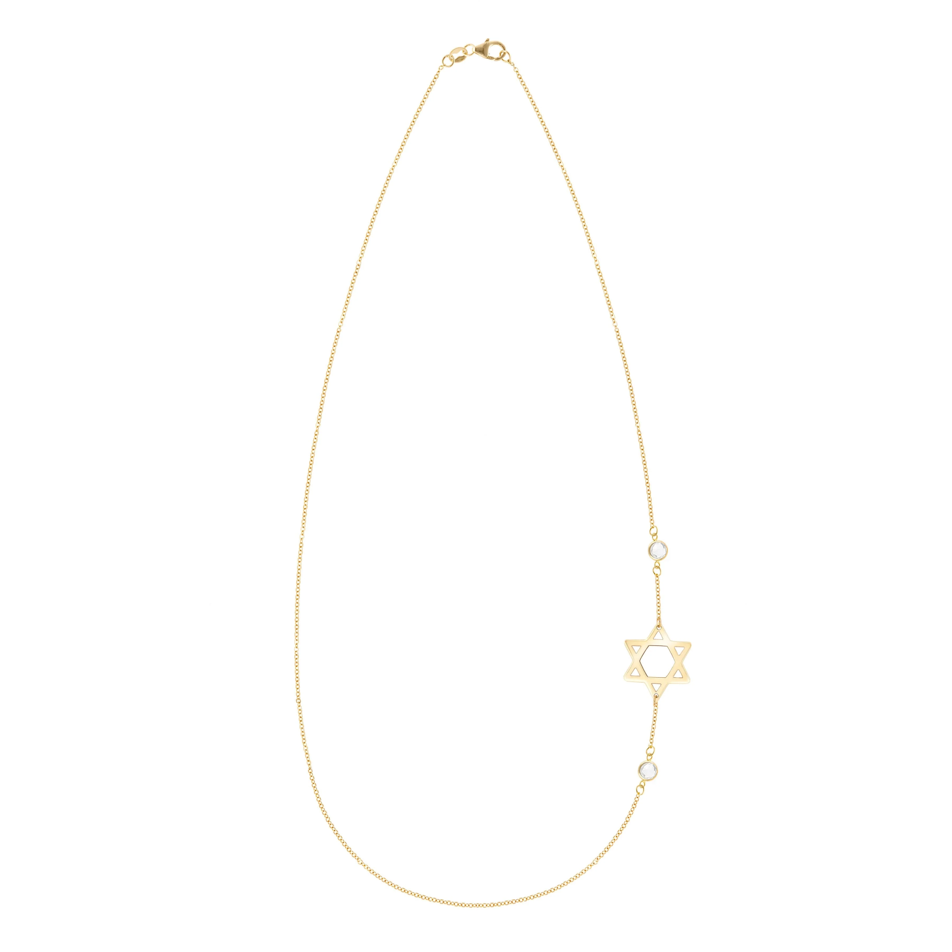 Star of David & Petite 2 Birthstone Necklace in 14k Gold - Image 5
