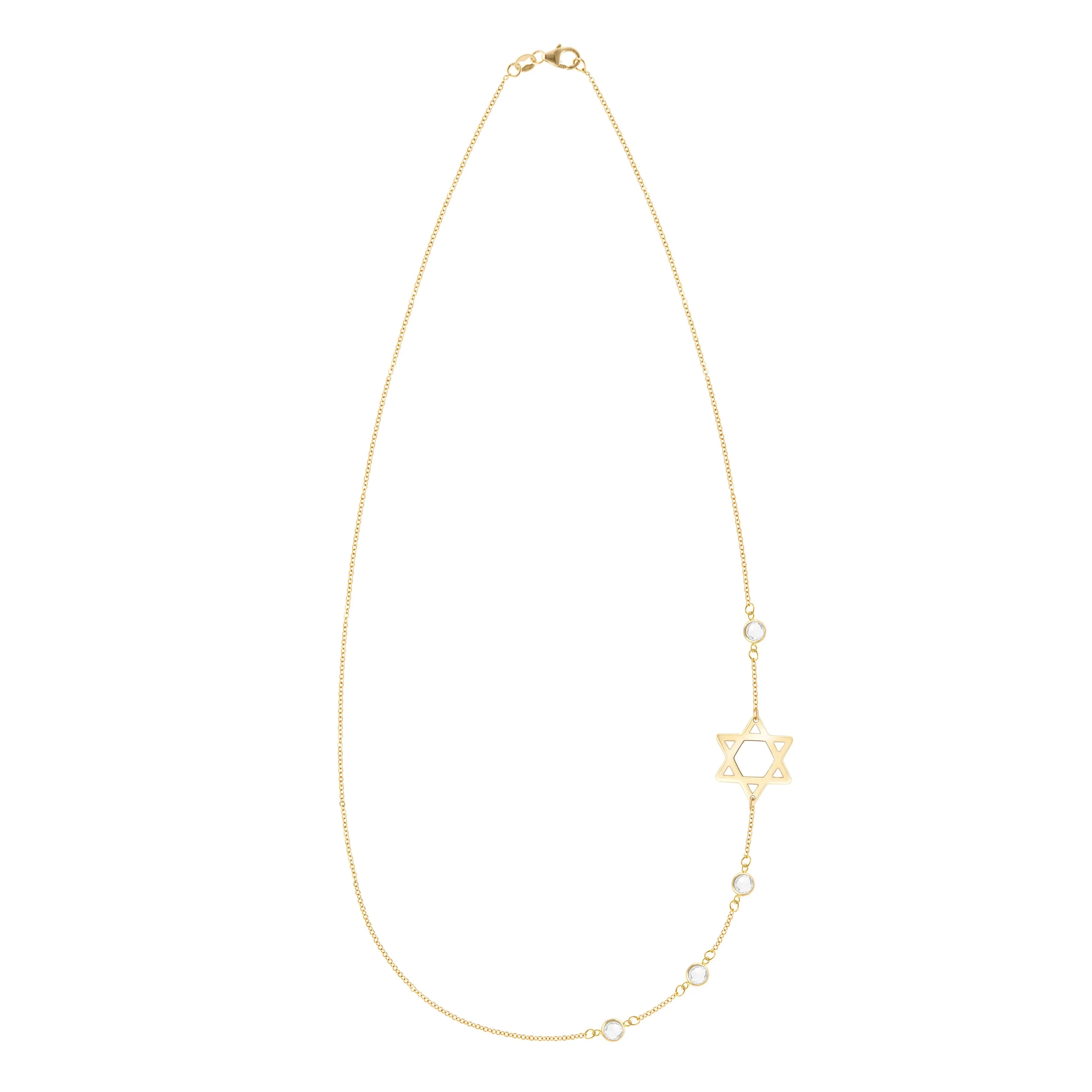 Star of David & Petite 4 Birthstone Necklace in 14k Gold - Image 5