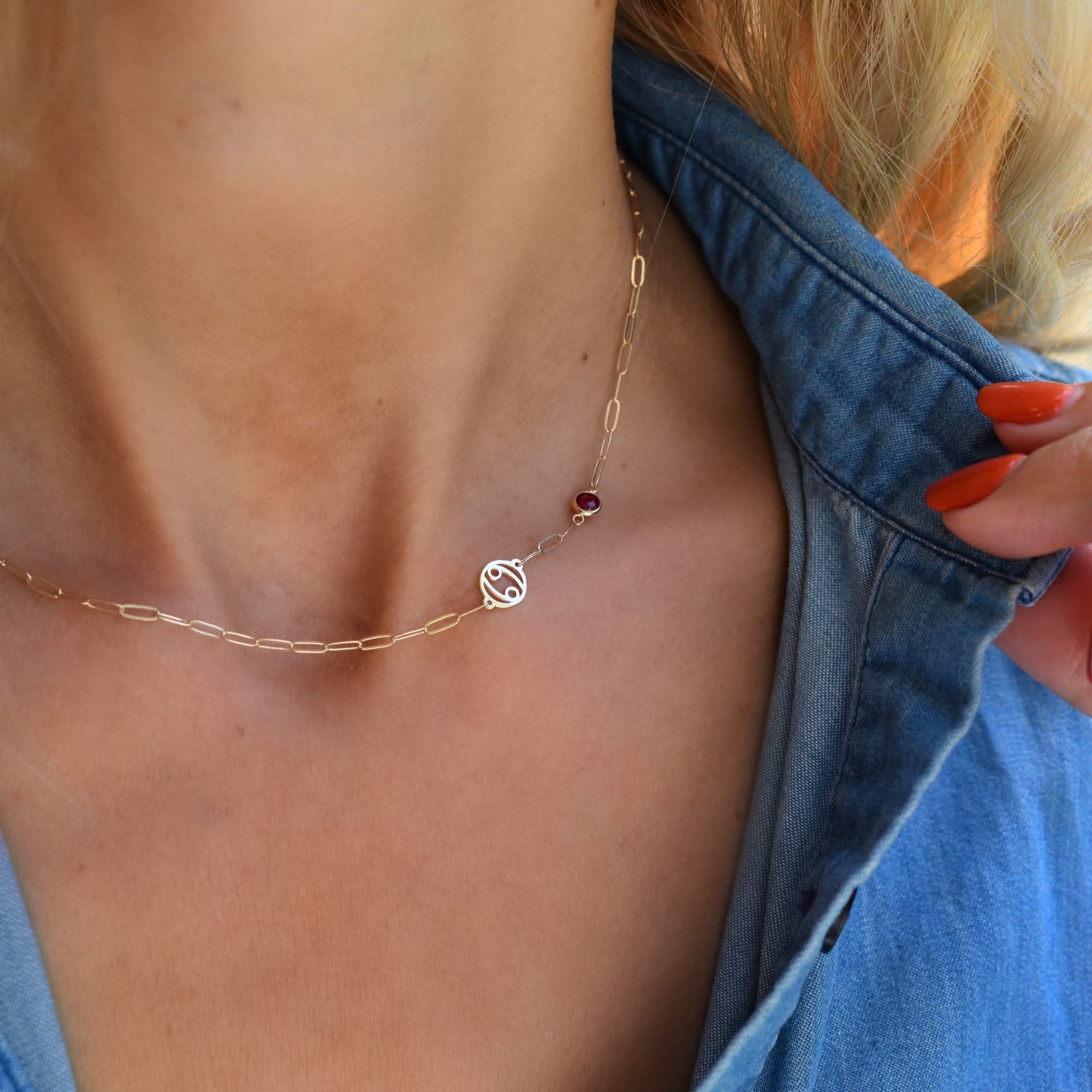 Zodiac & Birthstone Adelaide Mini Necklace in 14k Gold - Image 9