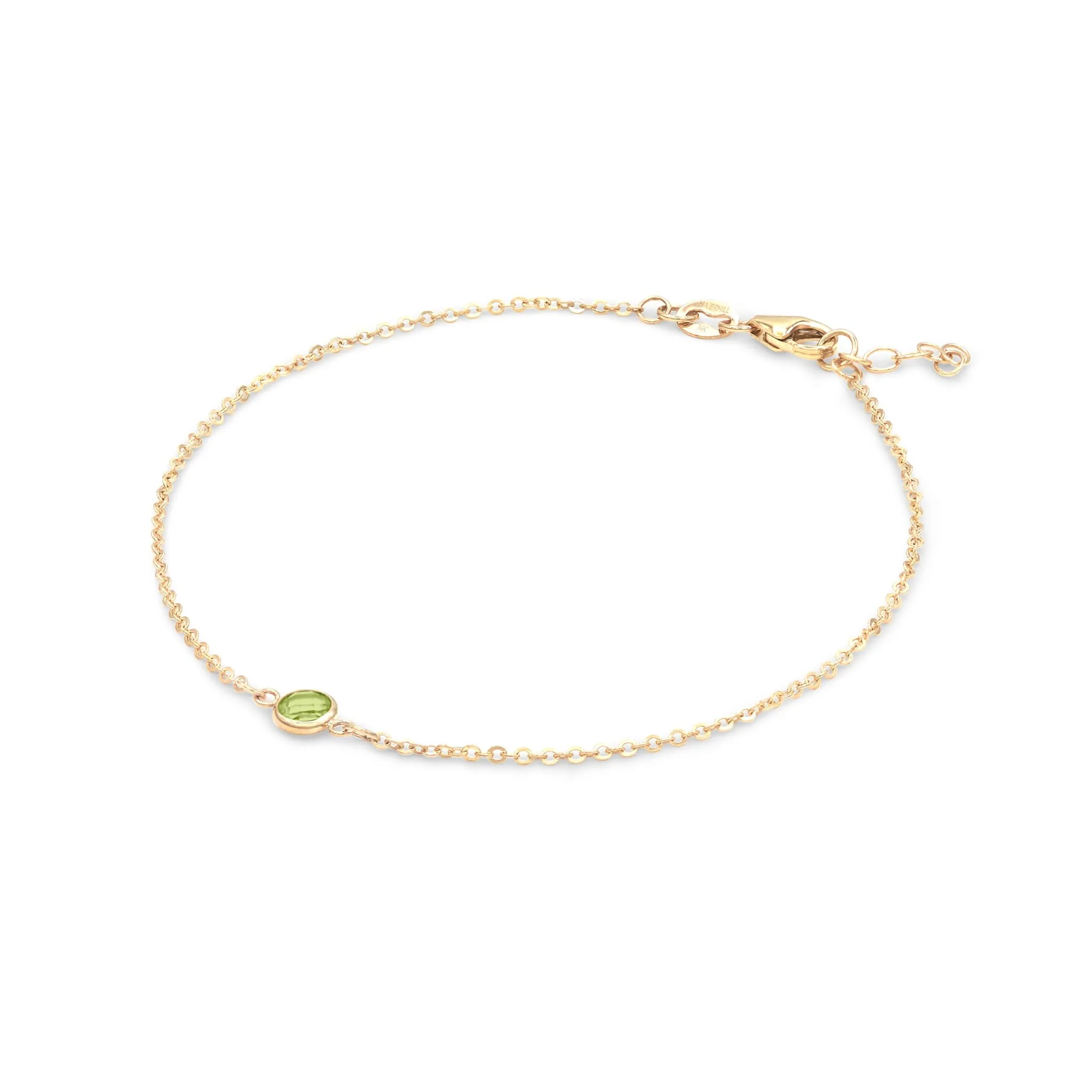 Petite 1 Peridot Bracelet in 14k Gold (August) - Image 4