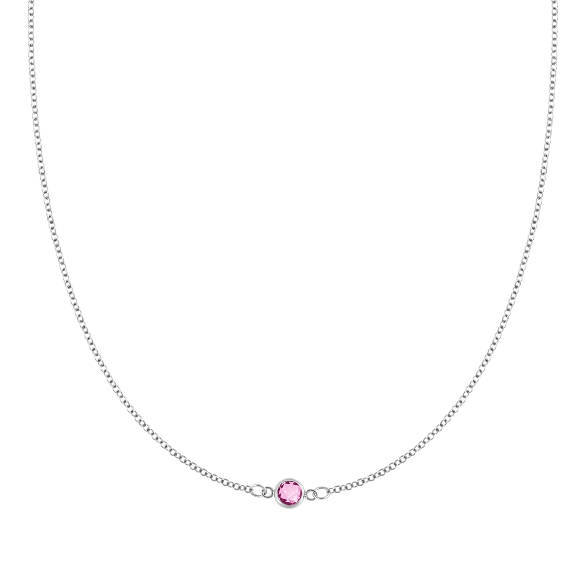 Petite 1 Pink Sapphire Necklace in 14k Gold (October) - Image 5