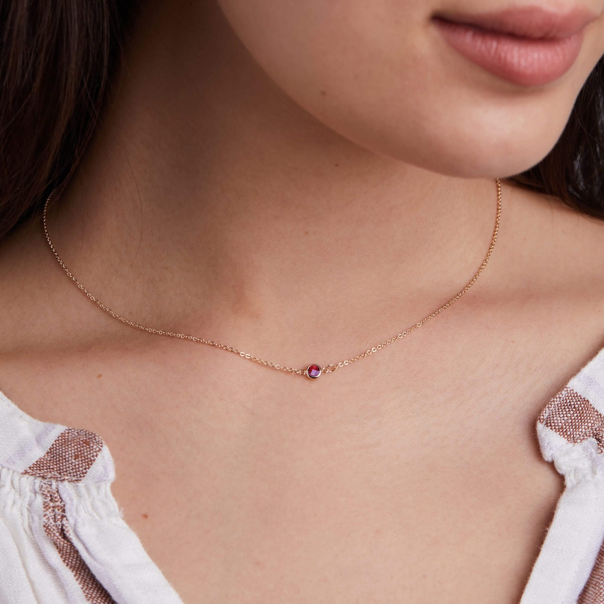 Petite 1 Ruby Necklace in 14k Gold (July) - Image 3