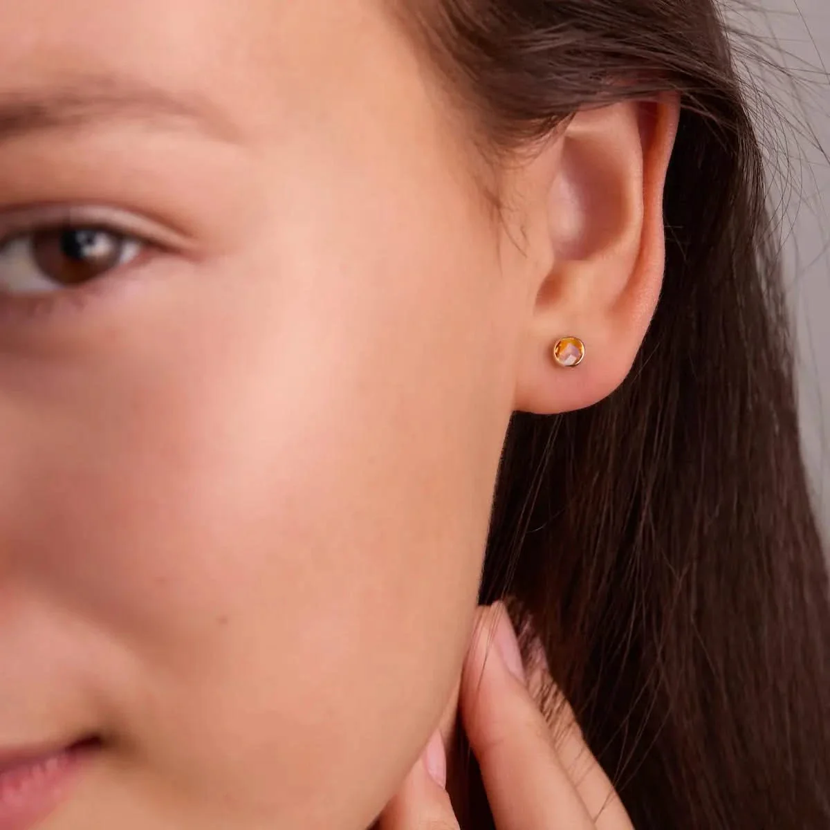 Petite Citrine Stud Earrings in 14k Gold (November) - Image 3