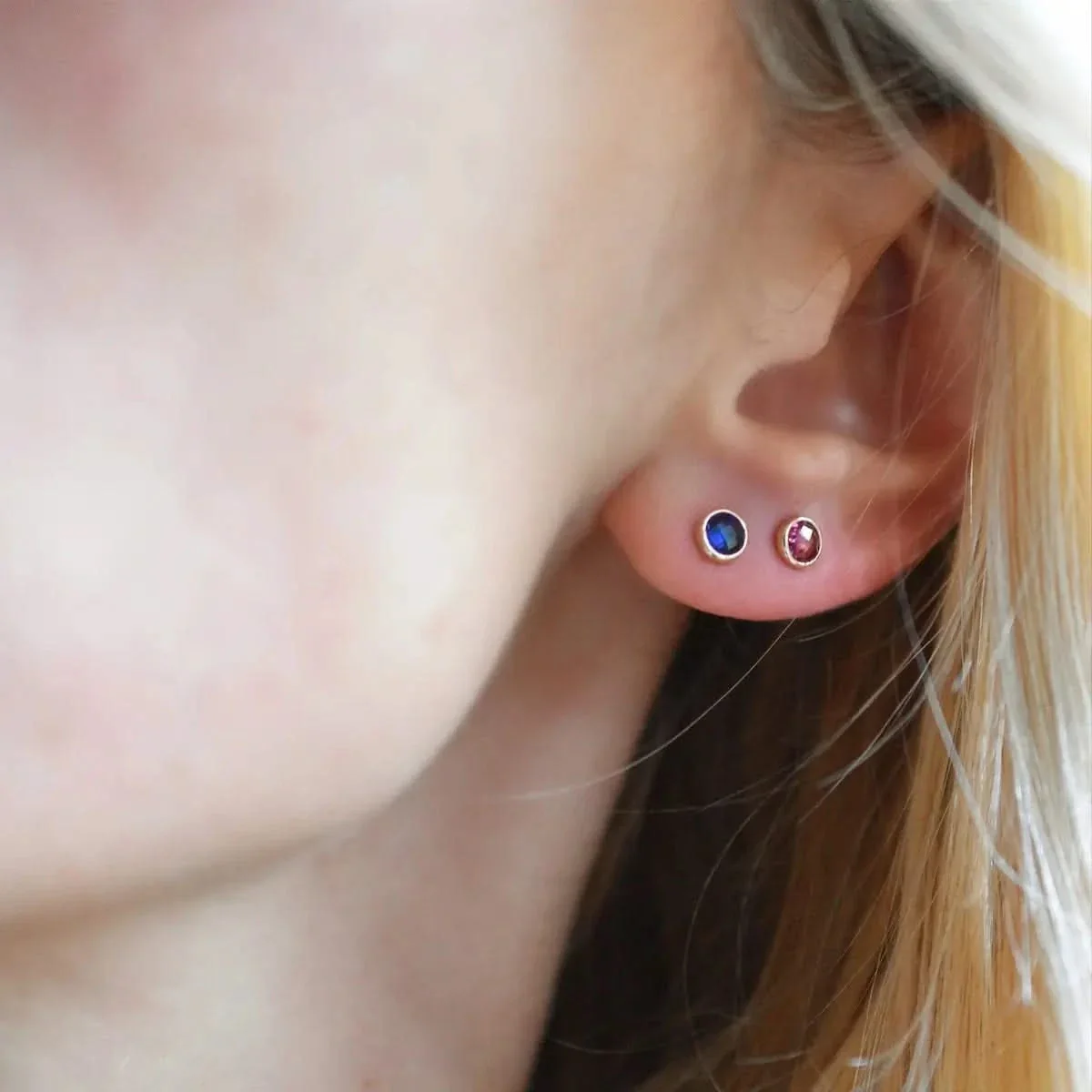 Petite Sapphire Stud Earrings in 14k Gold (September) - Image 8